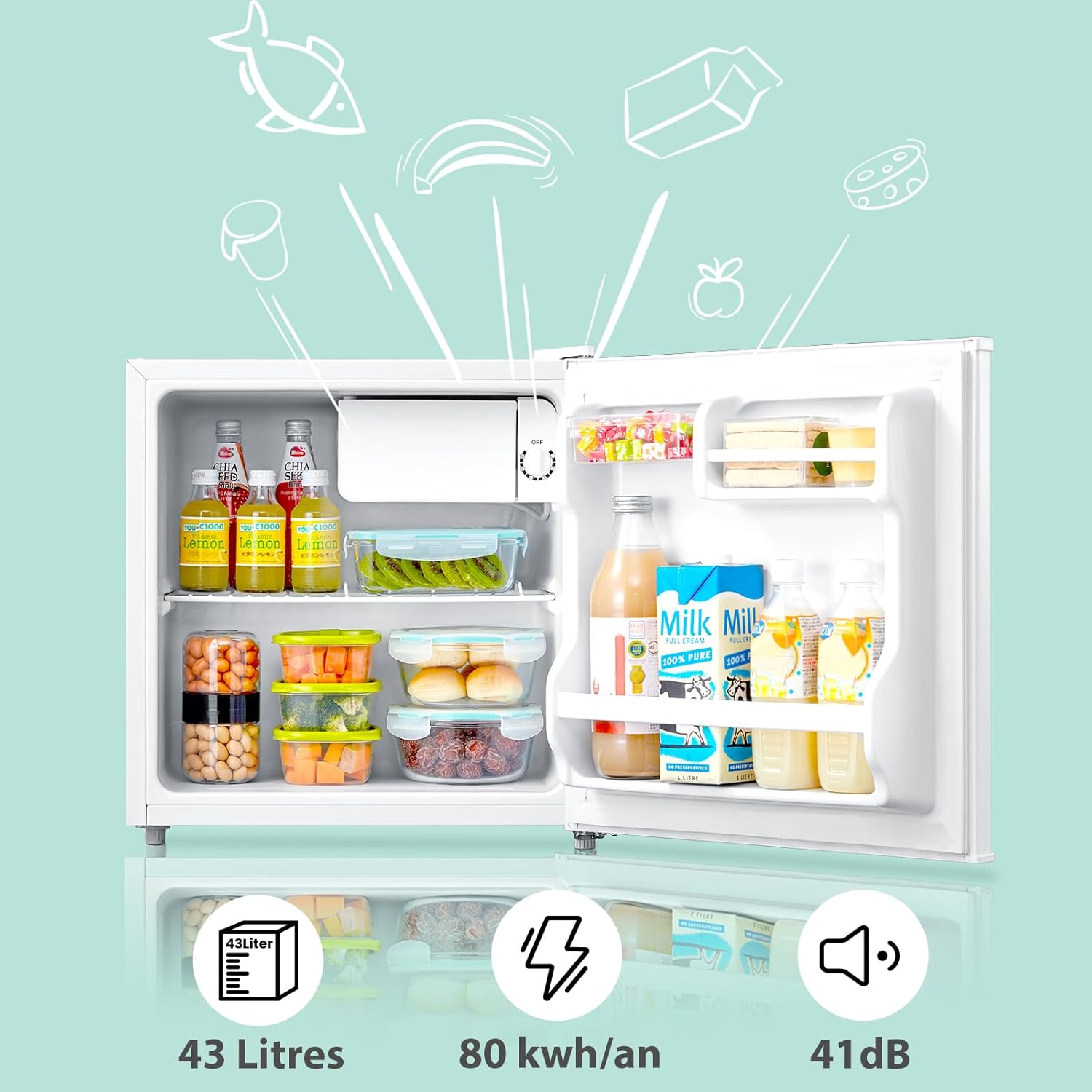 Comfee - mini réfrigérateur 43L - freezer, chambre/bureau, blanc - RCD50WH2(E)