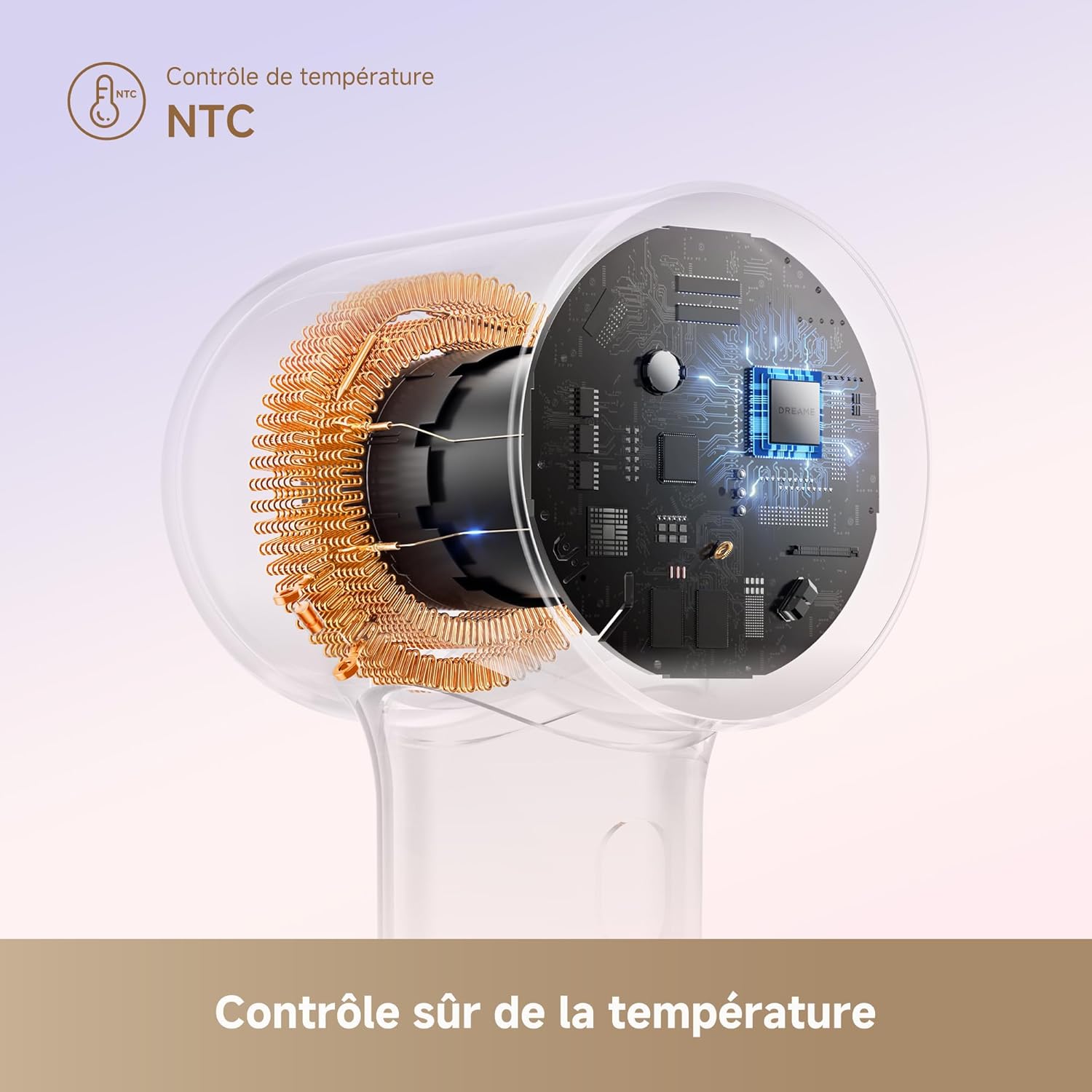 Dreame - Mini Sèche-cheveux - 270g - séchage rapide, moteur 100000 tr/min, ions négatifs, 5 modes, contrôle température 