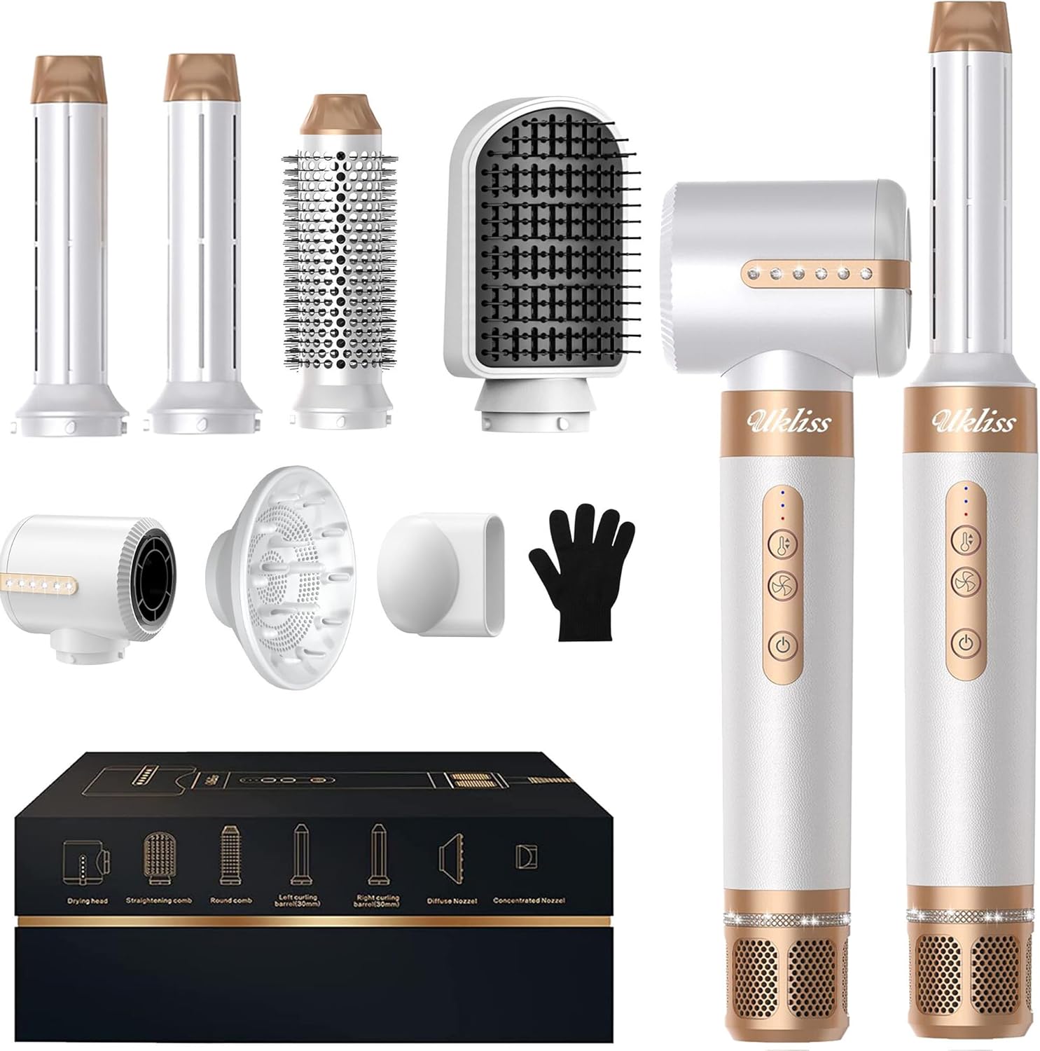 UKLISS - Air Styler 7 en 1 - brosse, boucleur, diffuseur - séchage rapide