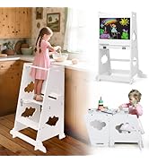 KIDINIX Tour d'apprentissage à partir de 1 an, 3 en 1 Montessori Learning Tower avec rampe de sécurité et tableau, K...