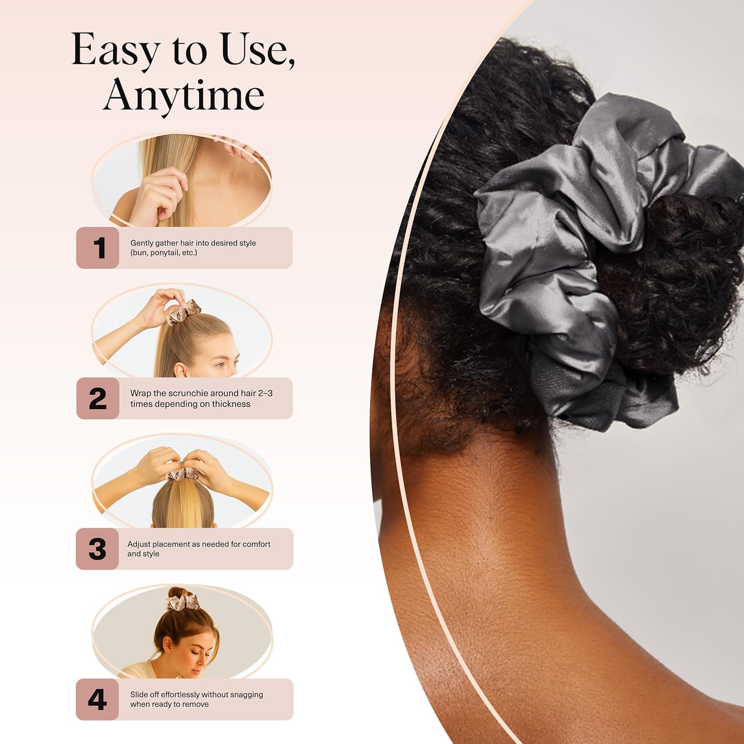 Kitsch - lot de 2 chouchous satin - doux cheveux femmes - élégant et confortable
