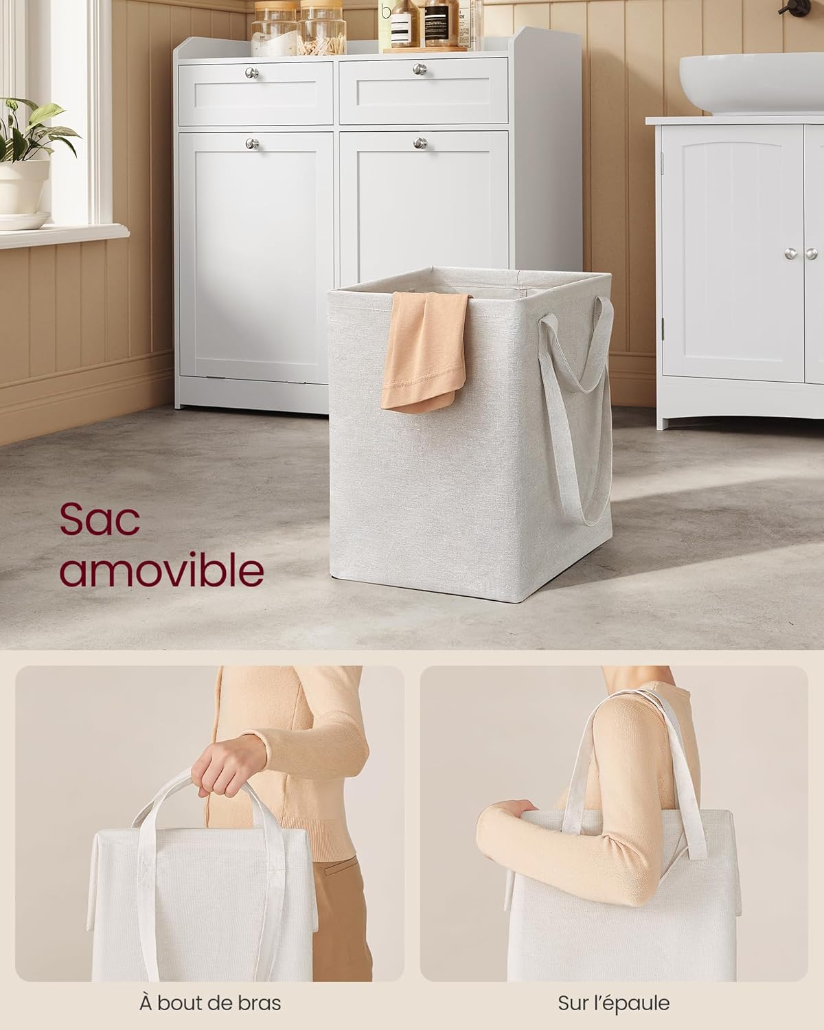 VASAGLE - meuble salle de bain avec paniers, 40x78,9x80,2 cm, 2 tiroirs, sac amovible, BBC751W01