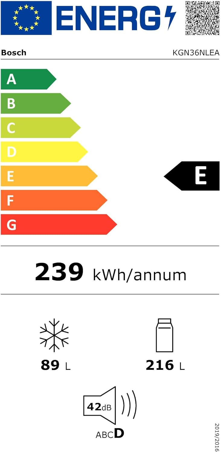Bosch - combiné Série 2 - 305L, 60x186cm, inox argent - KGN36NLEA