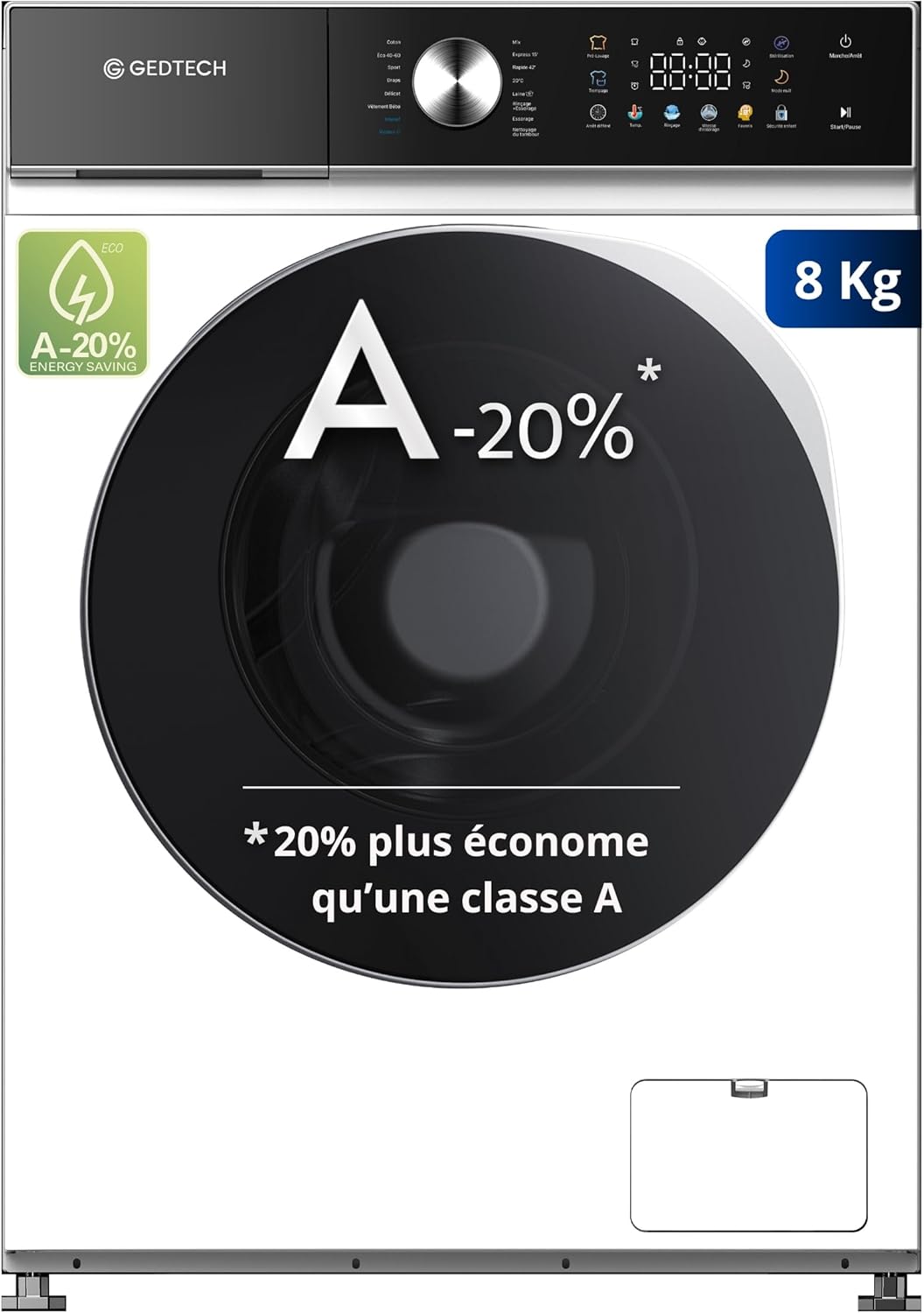 GEDTECH - lave-linge frontal 8kg, 1200tr/mn, LED, eco, GLLPS81400WH