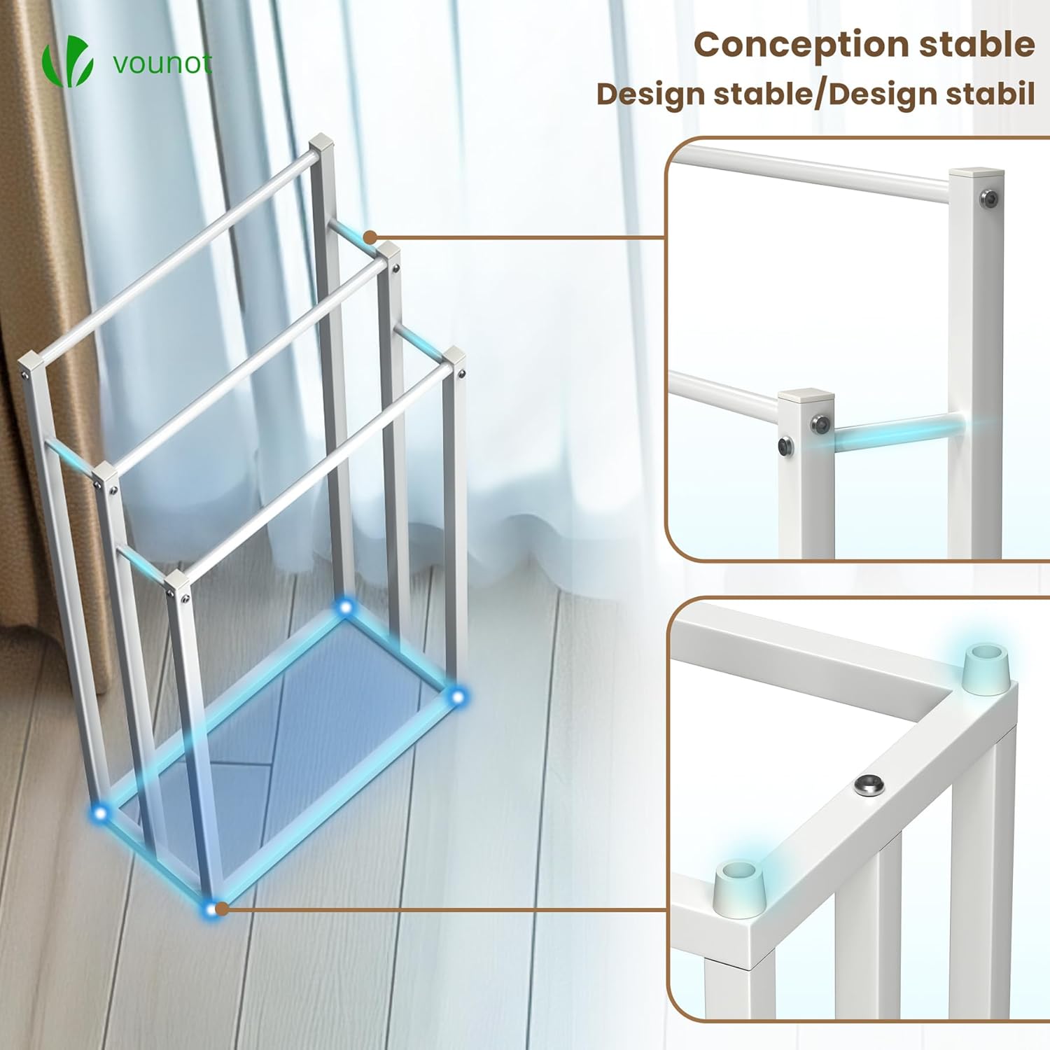 VOUNOT - porte-serviettes 3 niveaux métal - rangement stable 85x50 cm - blanc