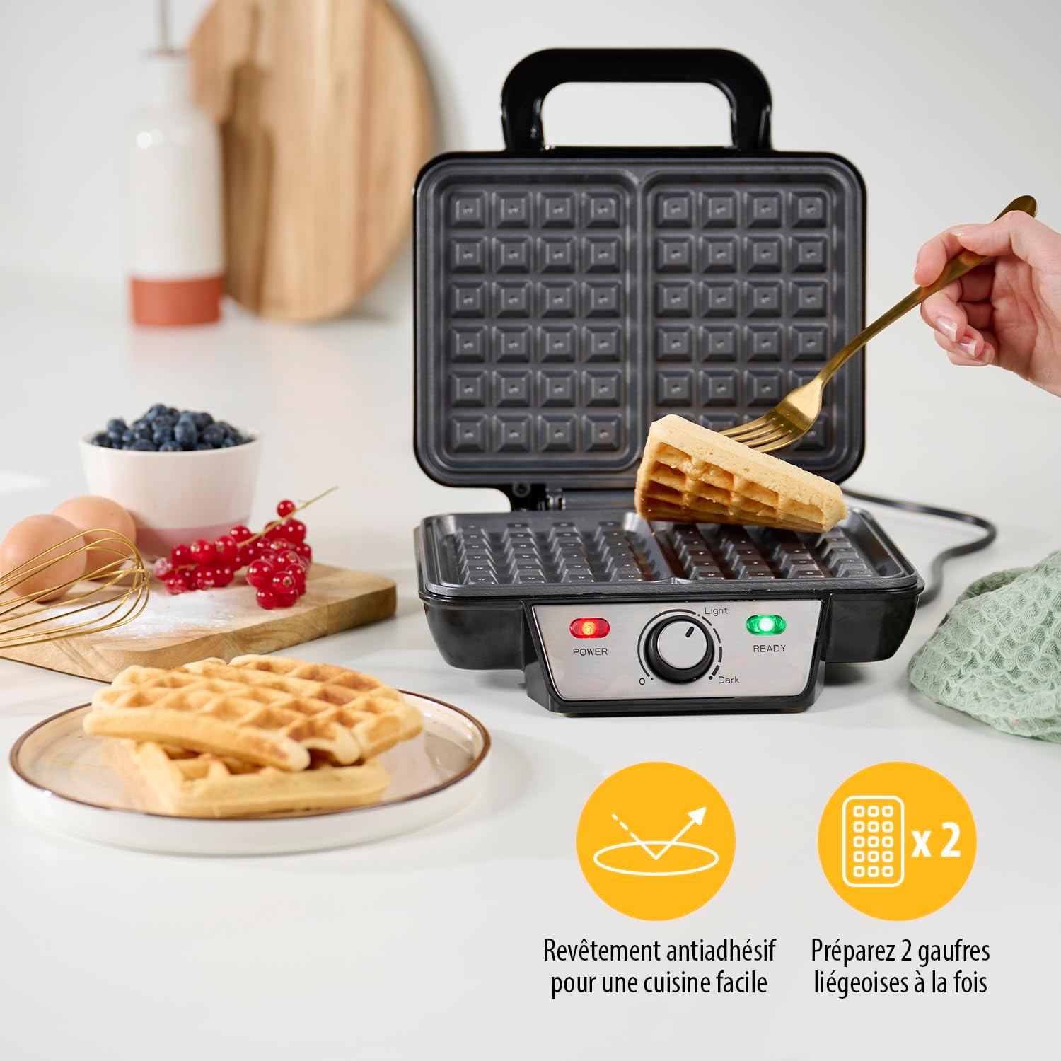 Tristar - Gaufrier WF-2195 - 2 gaufres - 1 000W, acier inoxydable