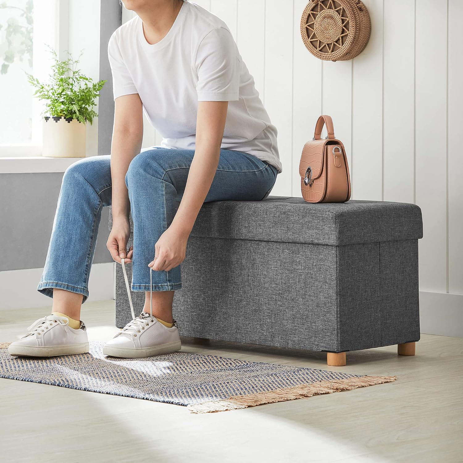 SONGMICS - Tabouret de rangement pliable, 38x76x40 cm, 300 kg, LSF16GYZ