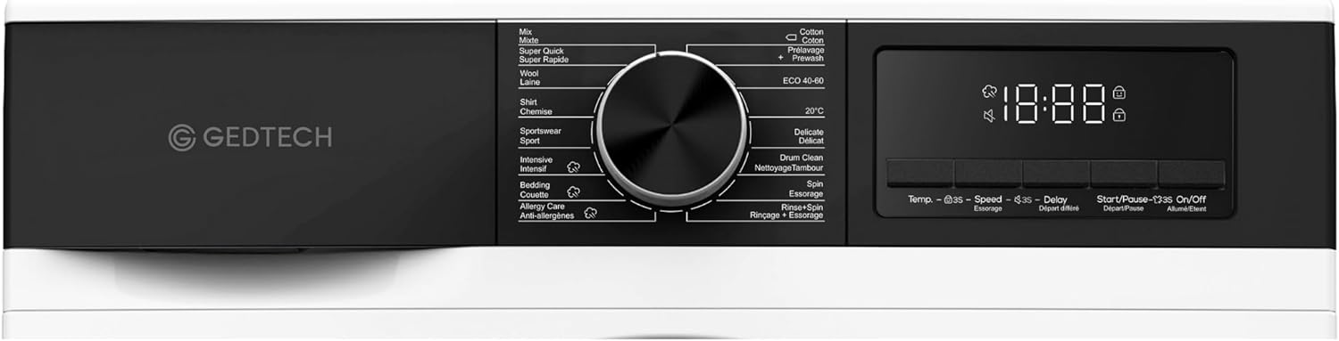 GEDTECH - Lave-linge frontal, 9kg, 1400tr/min, 16 programmes, GLL91400WH