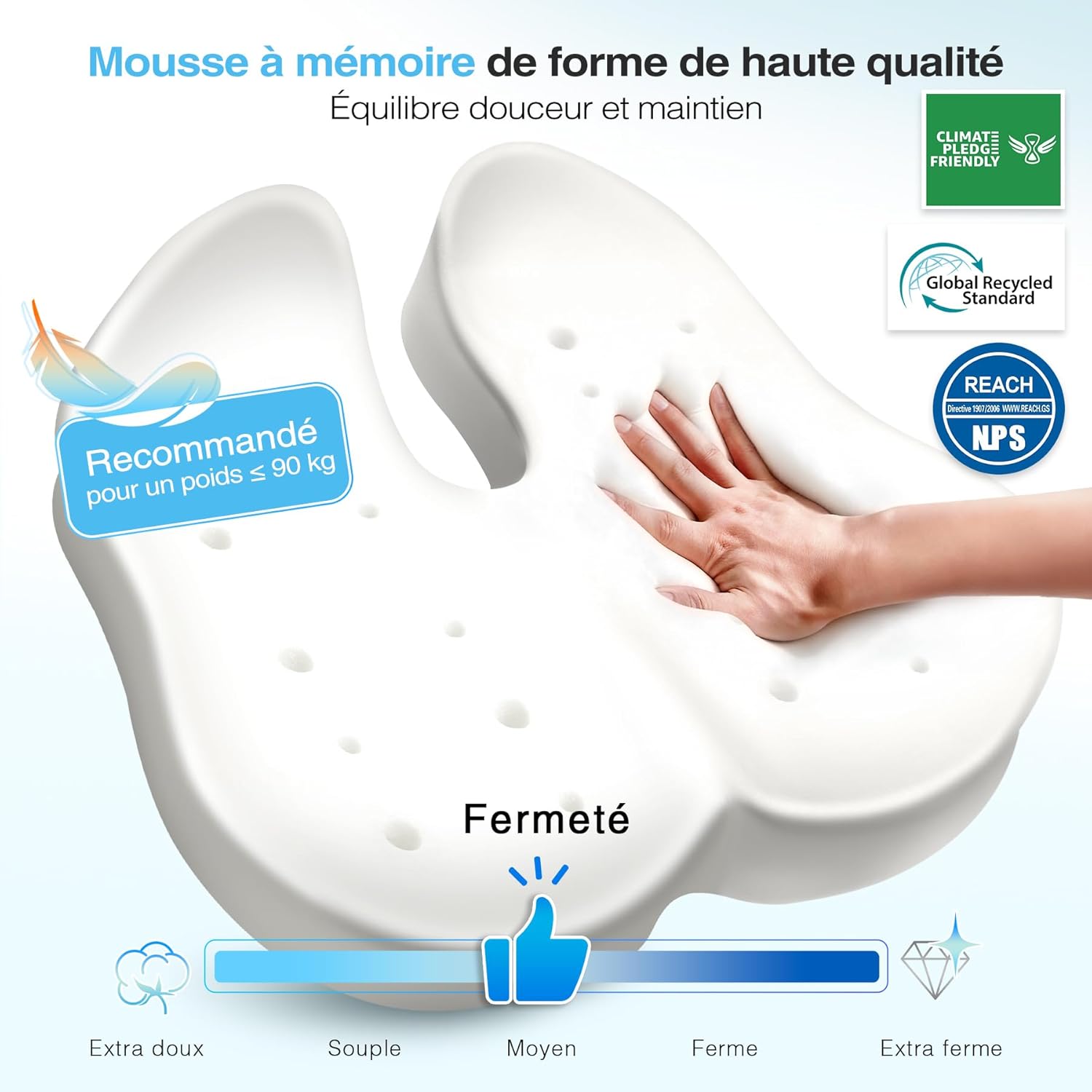Coussin chaise ergonomique - mousse mémoire respirante - confort universel