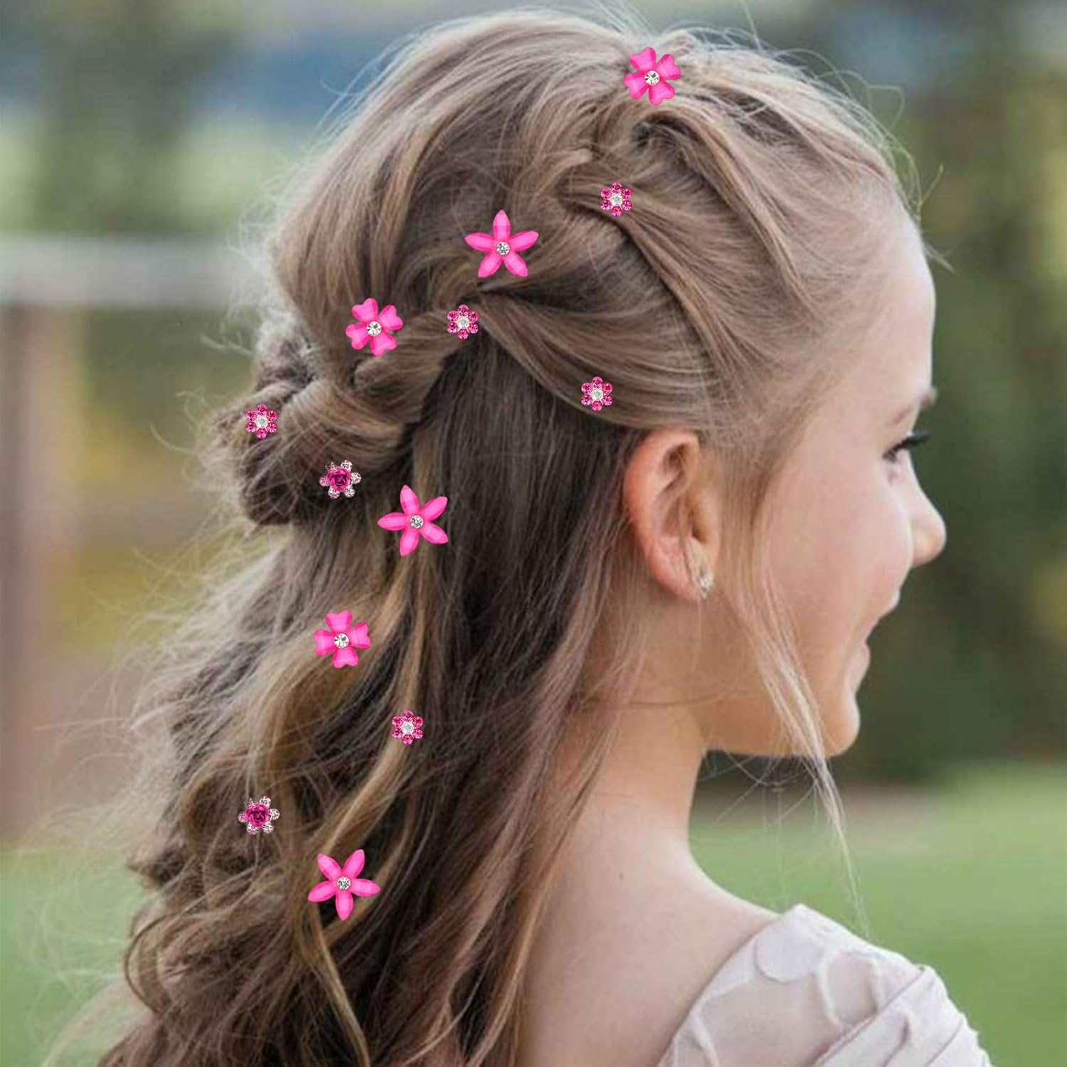 Pinces à cheveux - lot de 20 - mini strass fleurs, métal, mariage