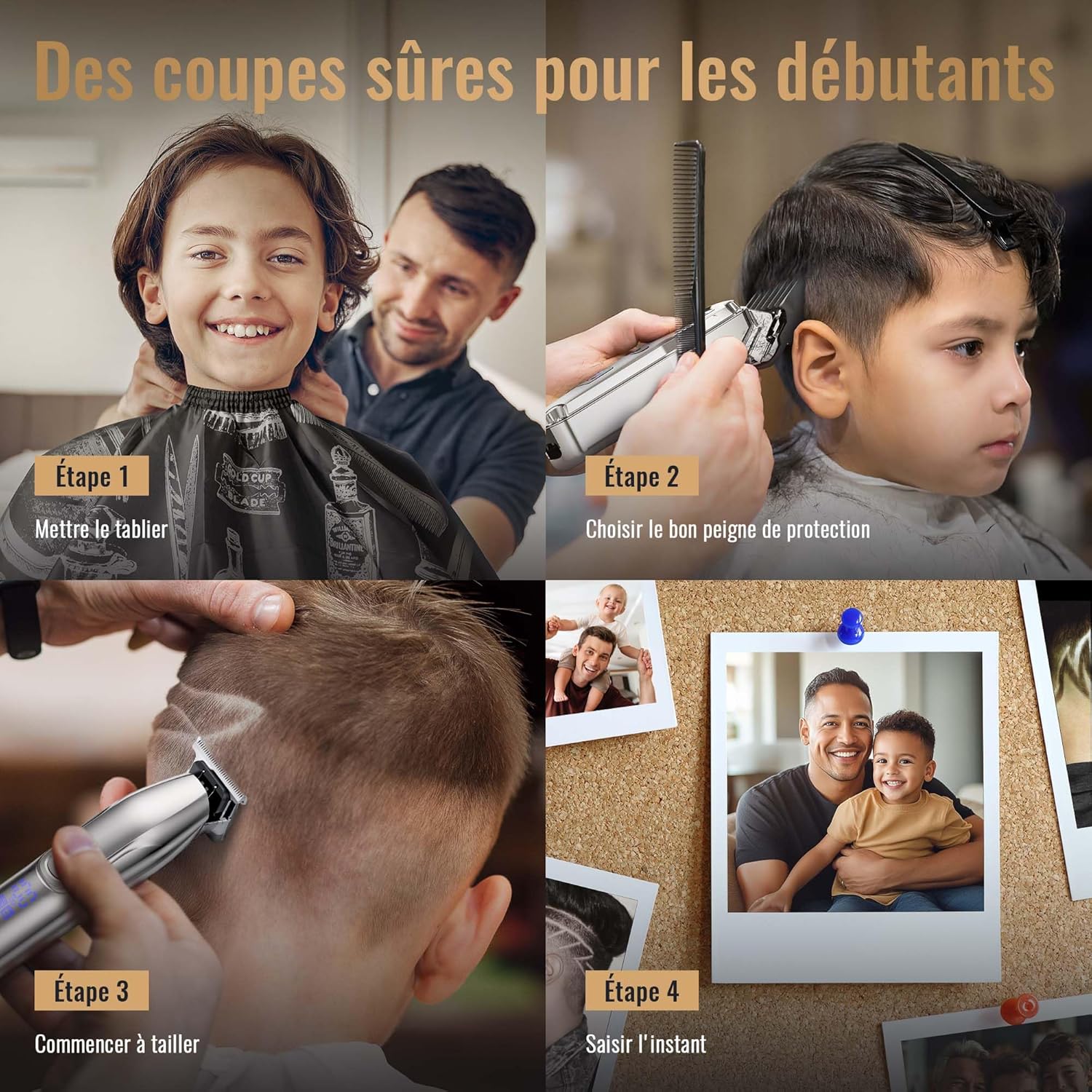 Tondeuse à cheveux - set professionnel étanche IPX7, coupe & barbe
