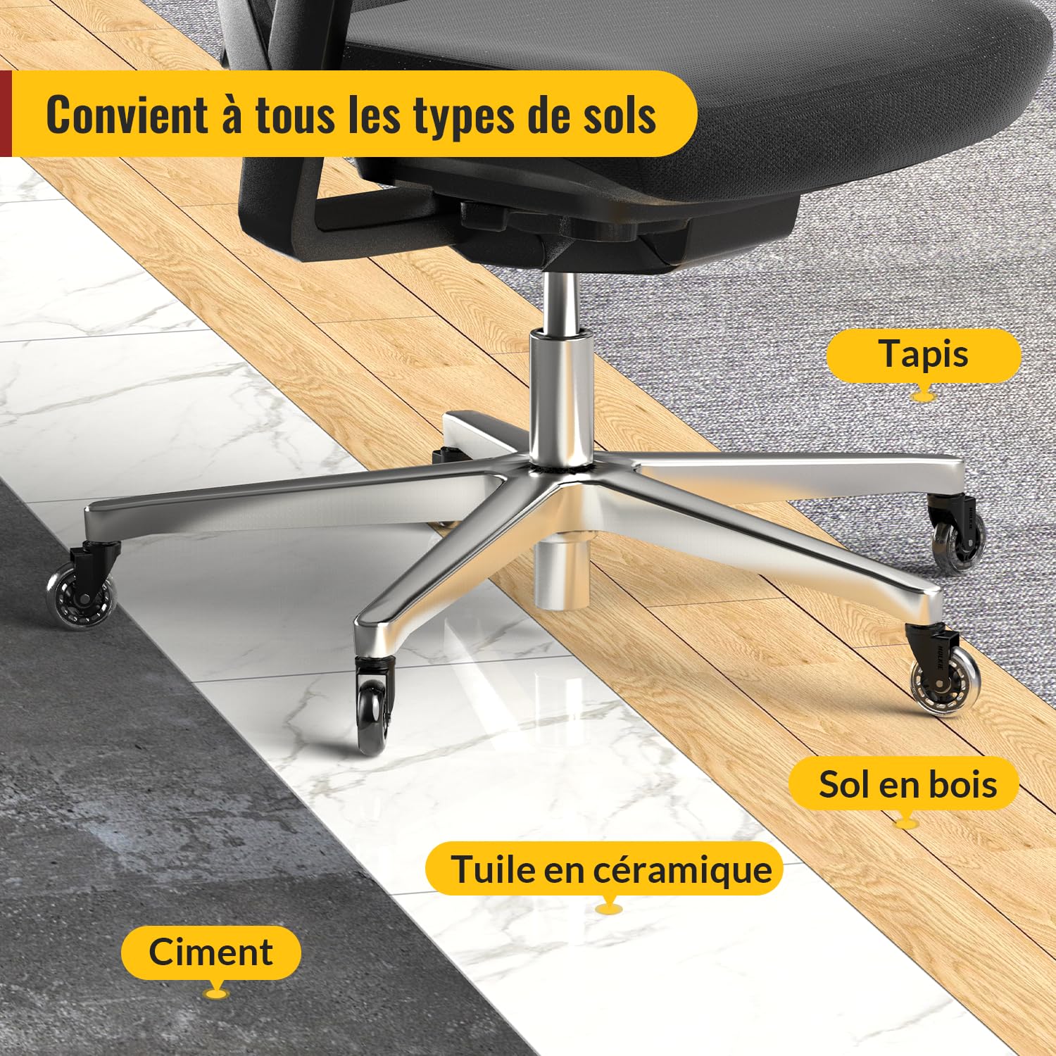HOLKIE roulettes chaise bureau de 10 x 22 mm Lot de 5 Convient chaises de bureau 1KEA transparent rechange roulette pour chaise de bureau pour sols en bois dur et tapis à roulettes robustes