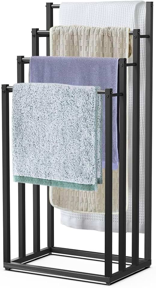 VOUNOT - porte-serviettes sur pied - 4 niveaux - métal noir stable