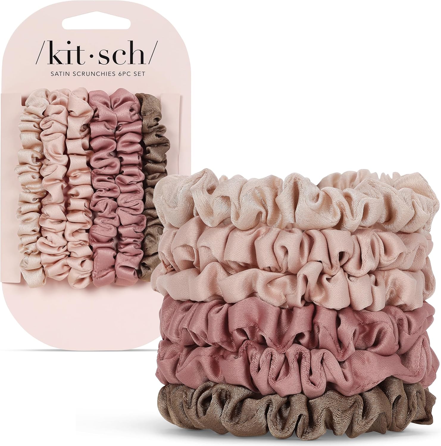 Kitsch - Chouchous en satin - lot de 6 - élastiques anti-plis, tous cheveux