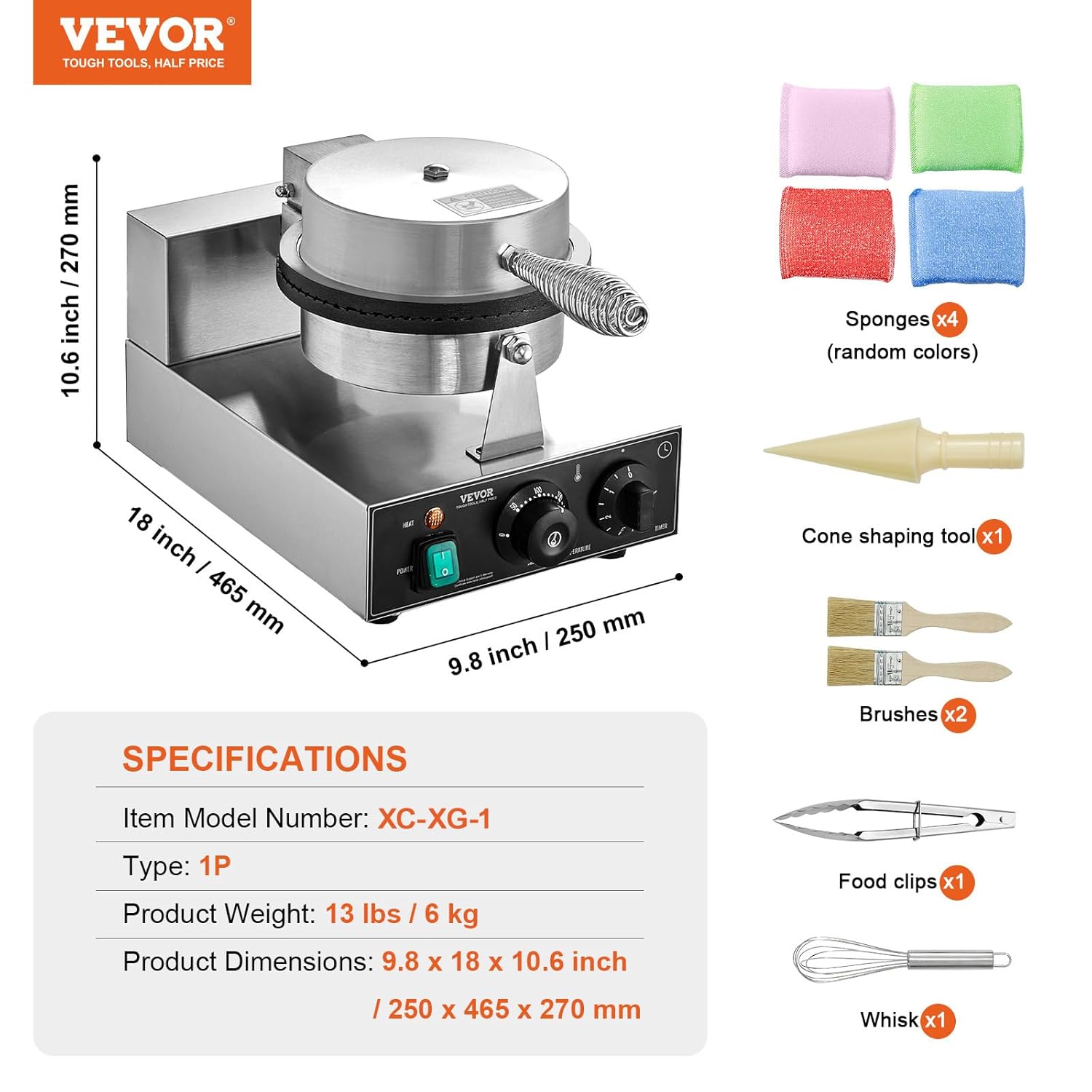 VEVOR - Gaufrier commercial inox 1230W - température et minuteur