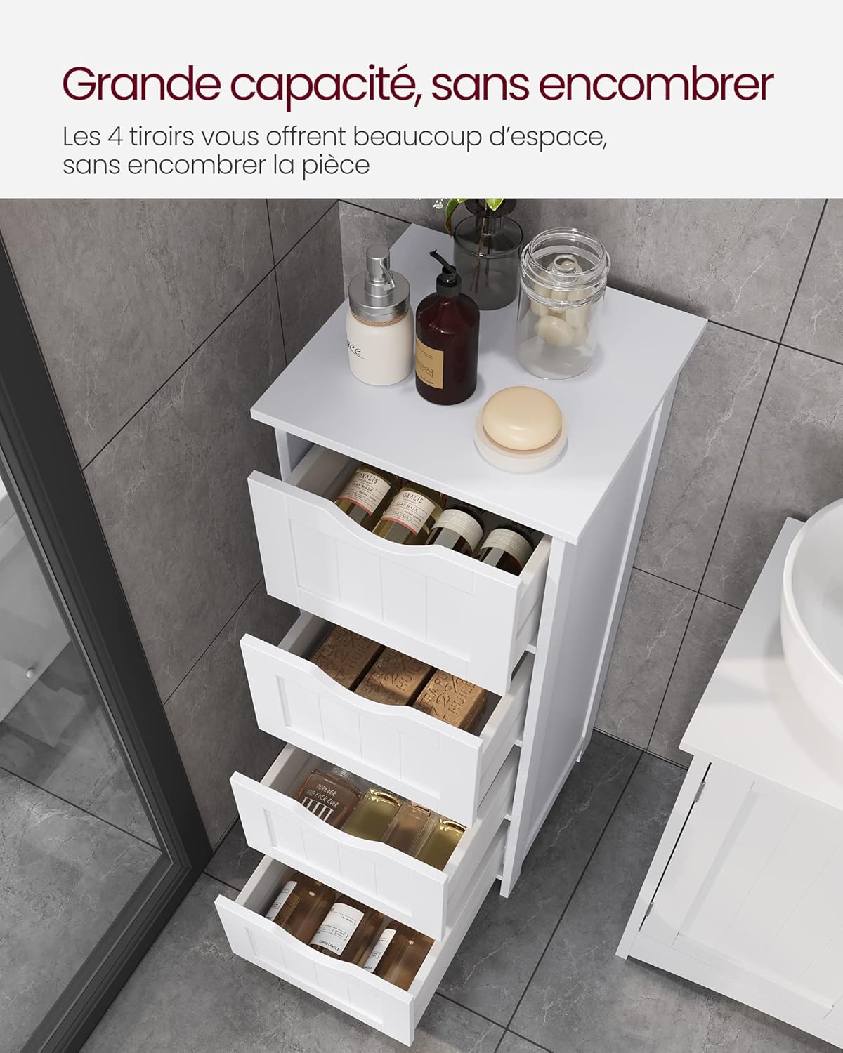 VASAGLE - armoire salle de bain moderne - 30x30x82 cm - 4 tiroirs - LHC40W