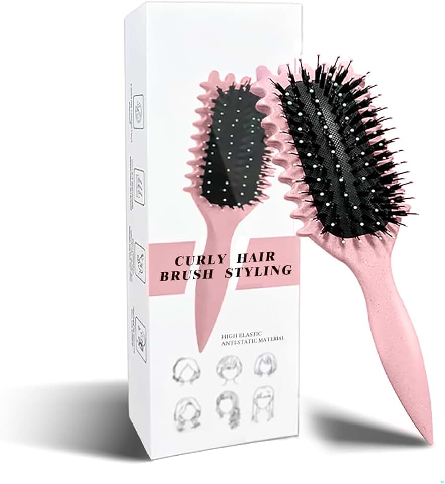Brosse coiffante - boucleur 24cm - fixation boucles, anti-frisottis, rose