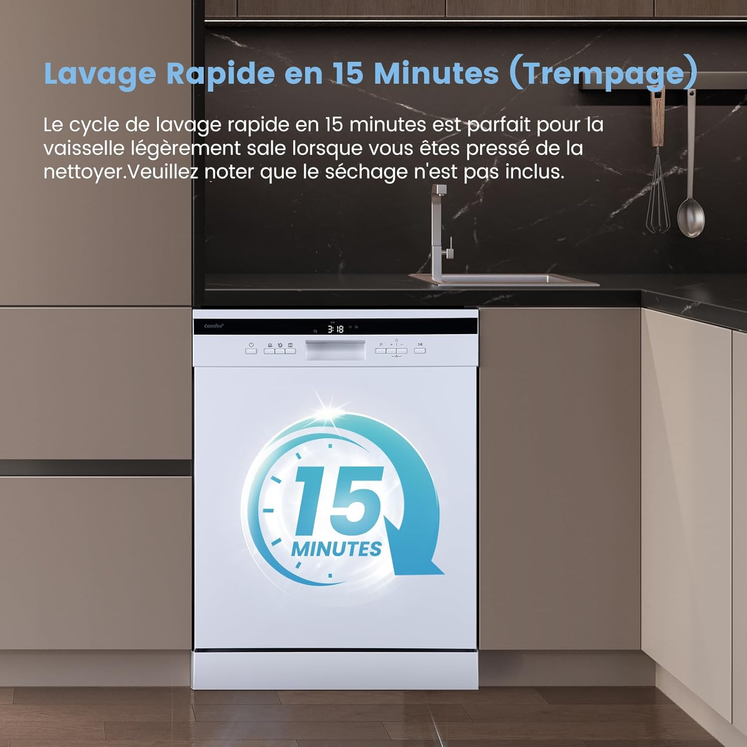 COMFEE' - l14 couverts, 44 dB, grand écran LED, départ différé, supports flexibles, FD1435E-