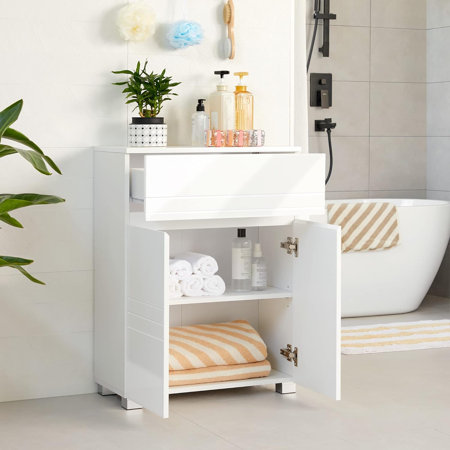 VASAGLE - meuble salle de bain, 60x30x80 cm, tiroir, portes, BBK140W01