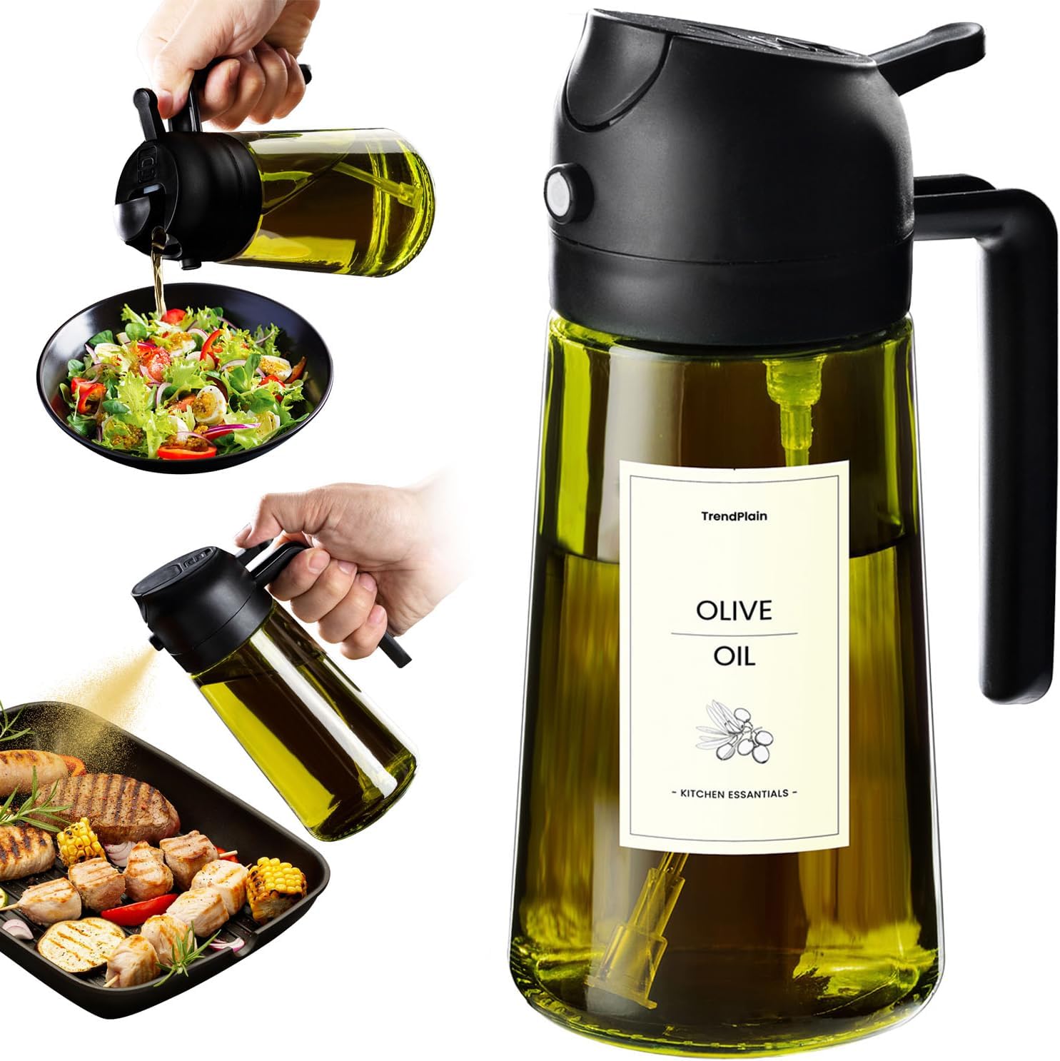Spray huile cuisine - 470ml - 2-en-1 cuisson et salades, noir