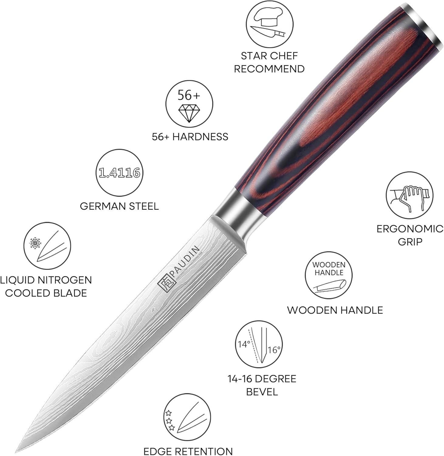 PAUDIN - Couteau Chef Pro - 24cm - Inox, manche bois, cuisine polyvalente