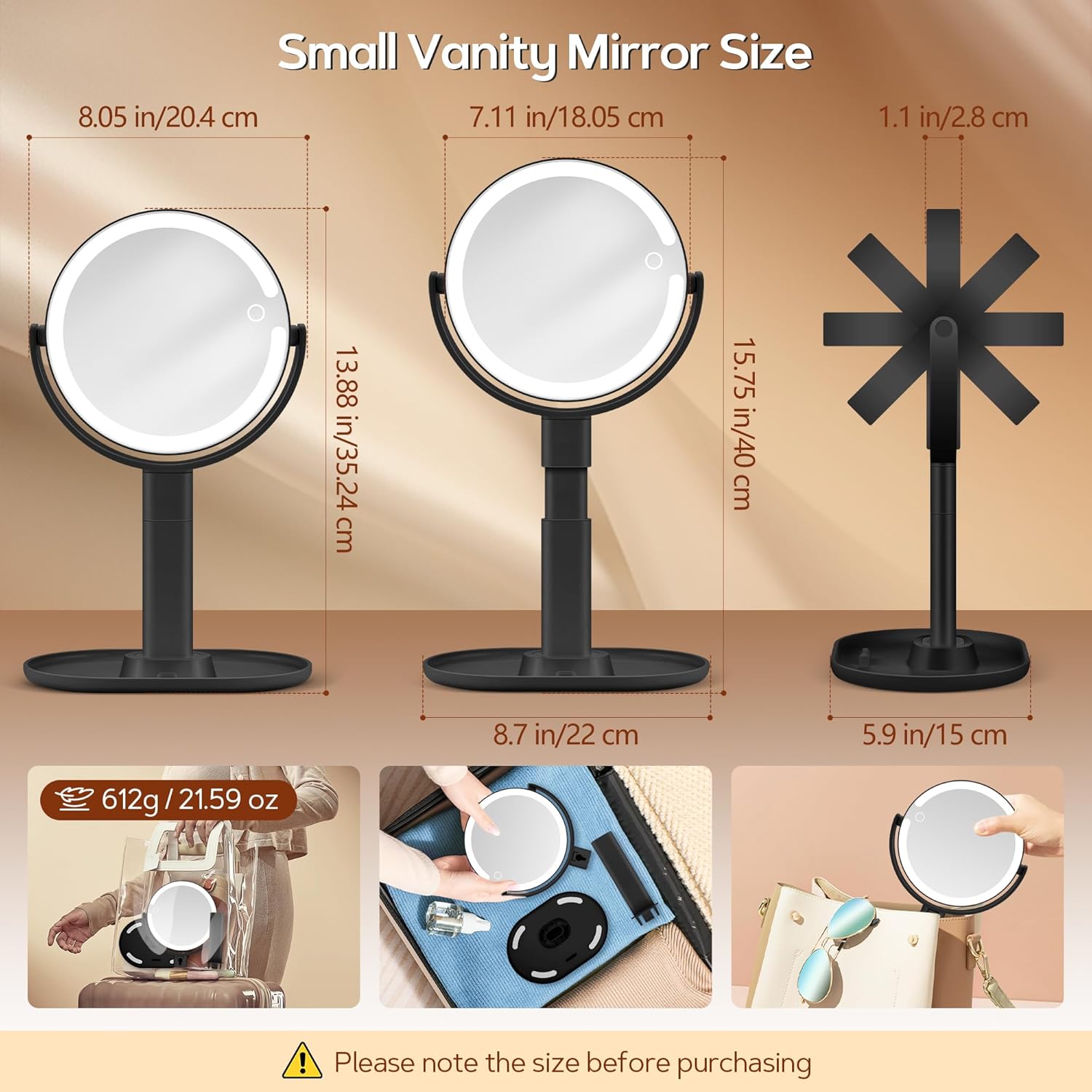 B Beauty Planet – miroir maquillage LED 2 faces, 30X, 3 lumières, hauteur réglable