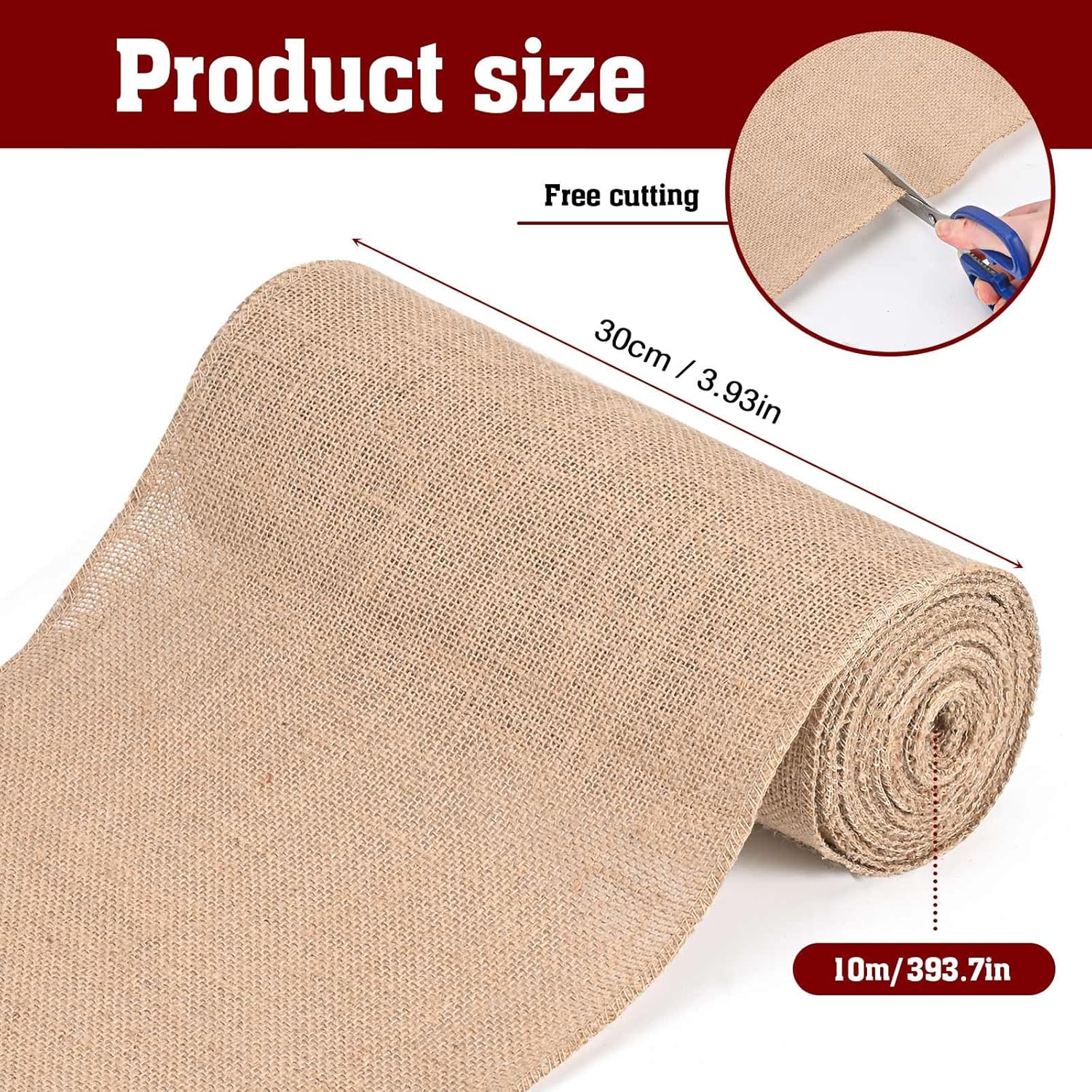 Nappe en jute - 30x1000 cm - bords cousus, coton et lin, découpable