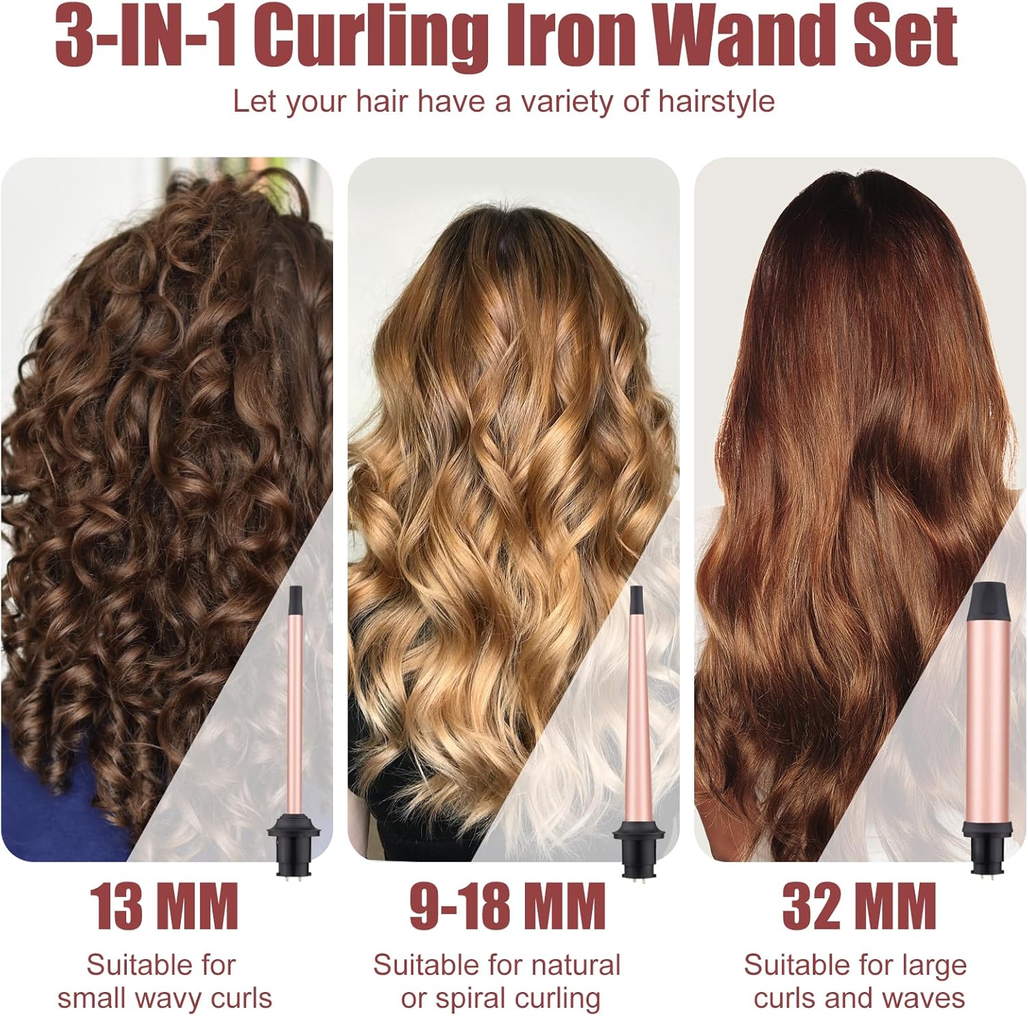 Boucleur à cheveux 3 en 1 - céramique, 9-32mm, température réglable