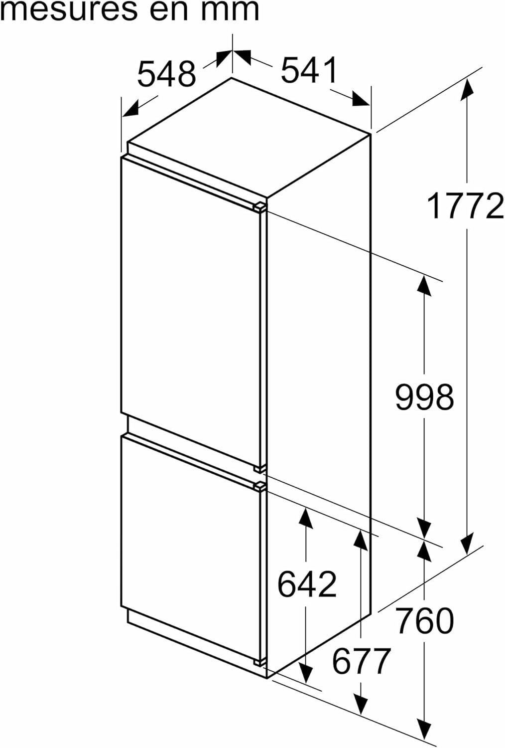 Bosch - Série 4 - 177,2x54,1 cm - Frigo congélateur encastrable, 267L - KIV86VSE0