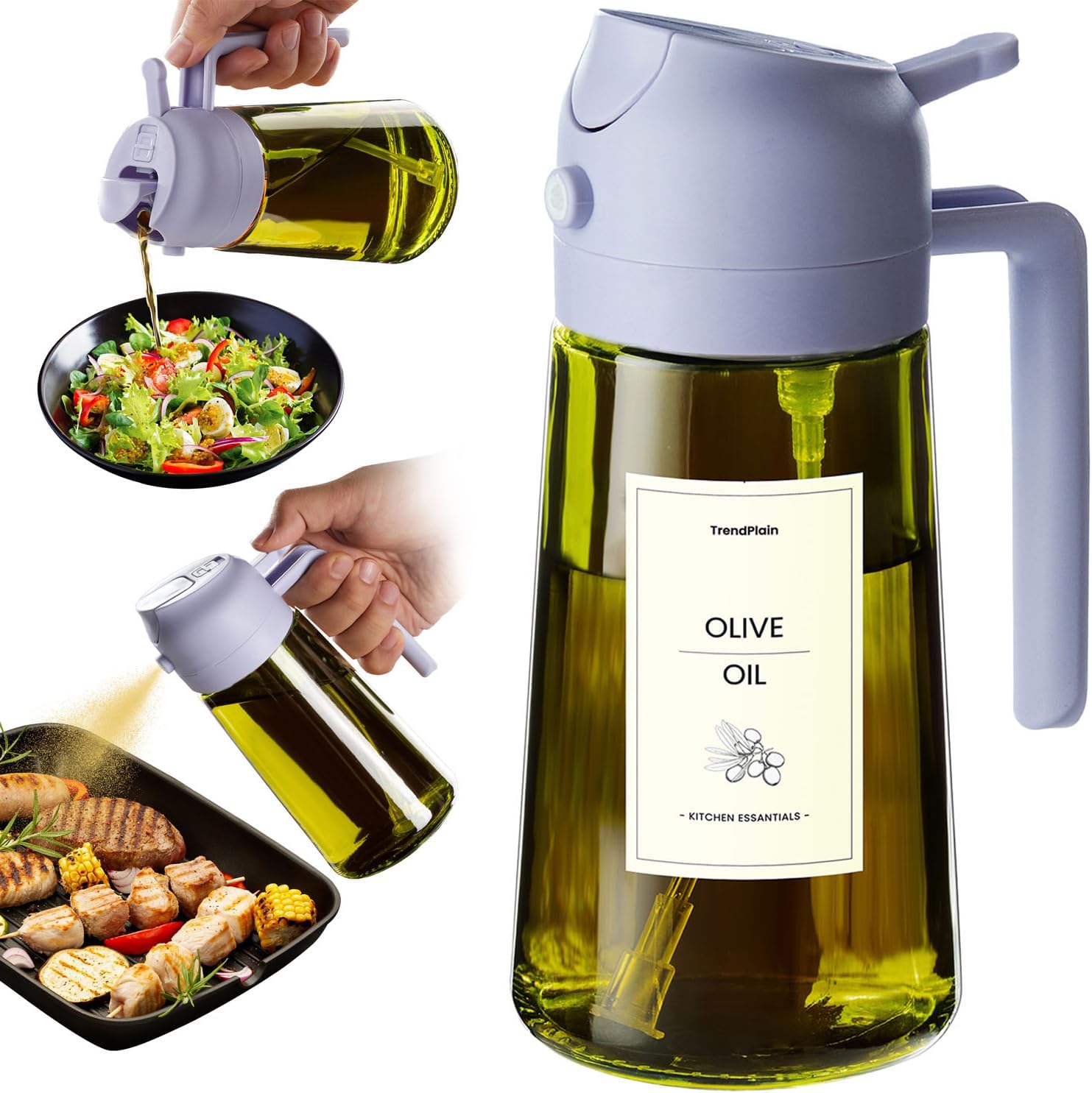 TrendPlain - spray huile cuisine 470ml - 2-en-1 vaporisateur, Pervenche