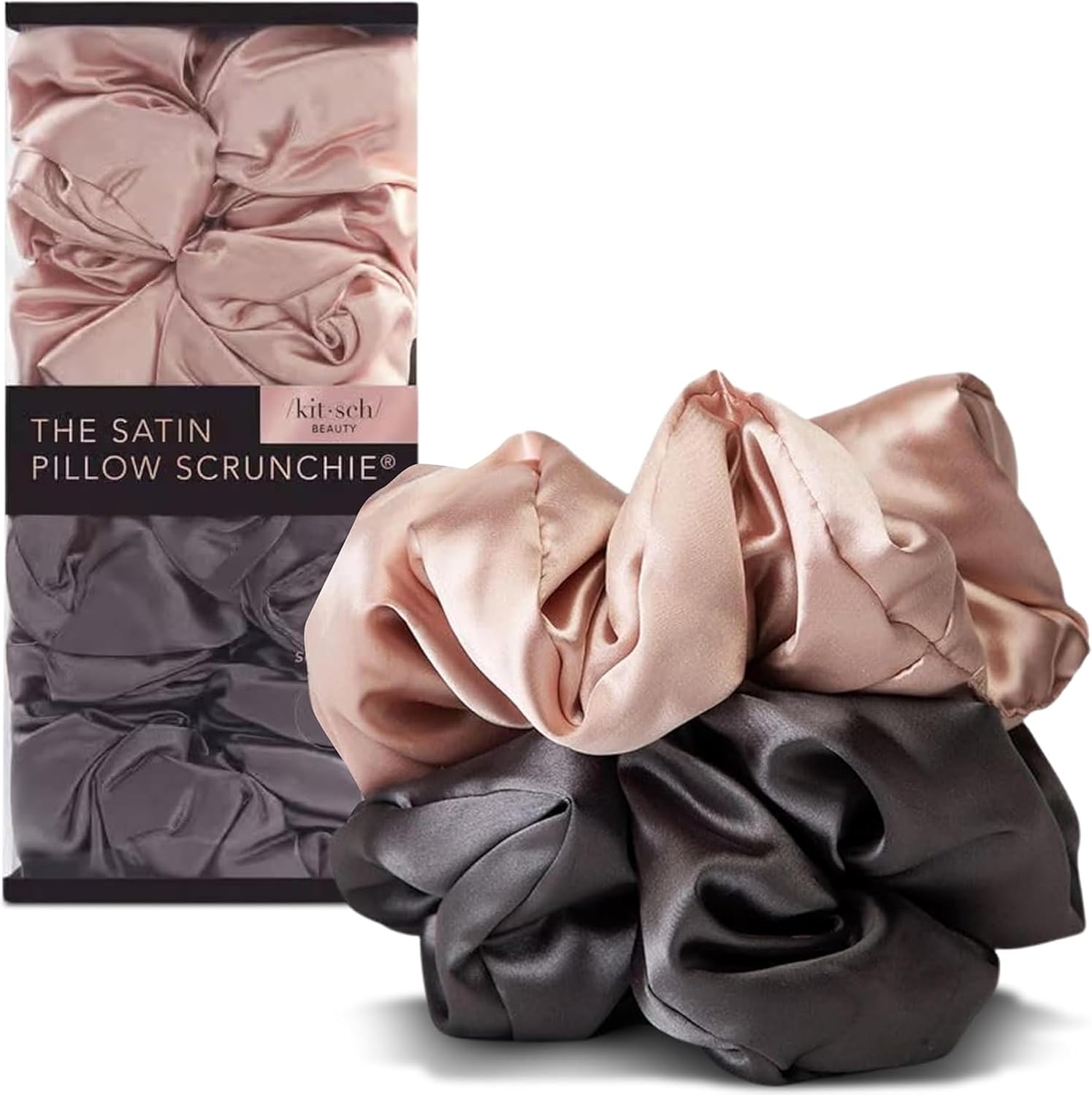 Accessoires cheveux satin - 2pcs - anti-frisottis, casse, nuit, blush/gris