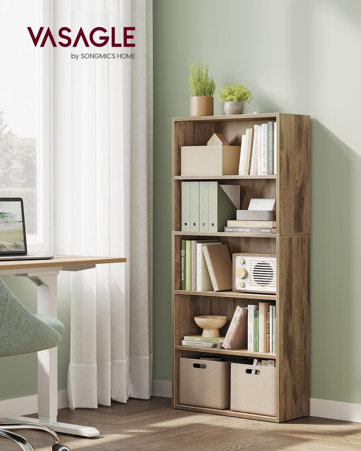 VASAGLE - étagère 5 niveaux - 24x60x134,2 cm - rangement ouvert - LBC165T50