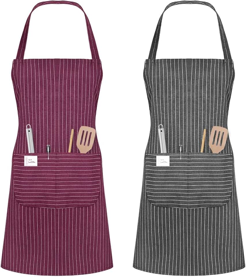 Vicloon - tabliers cuisine réglables, étanches - 2 pièces, 2 poches, unisexes, vin rouge+gris