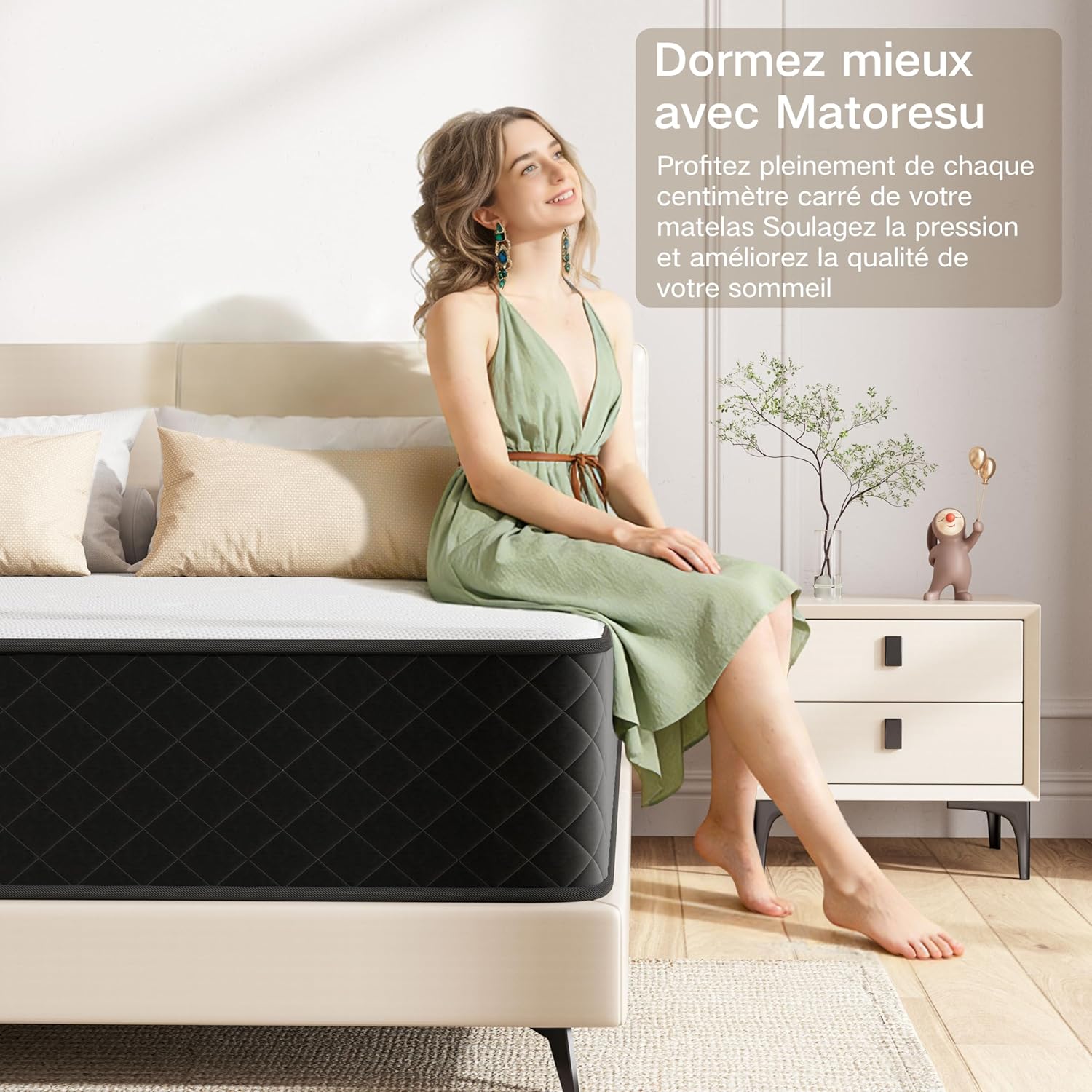 Matelas - Ressorts ensachés 7 zones H3, mémoire de forme, 120x200x25 cm