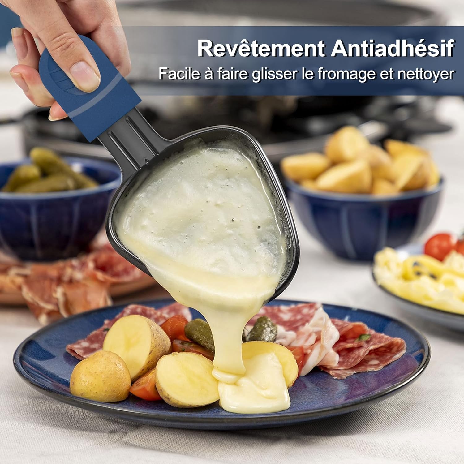ipow - lot de 8 poêlons à raclette triangle, antiadhésifs, avec spatules