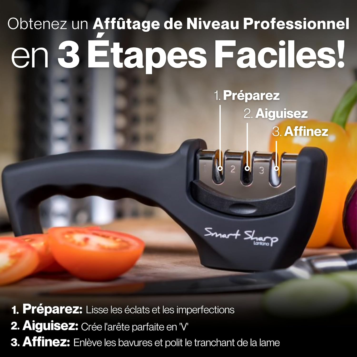 Lantana - Smart Sharp 3 phases - aiguisage diamant/céramique/tungstène - finition noire/chromée