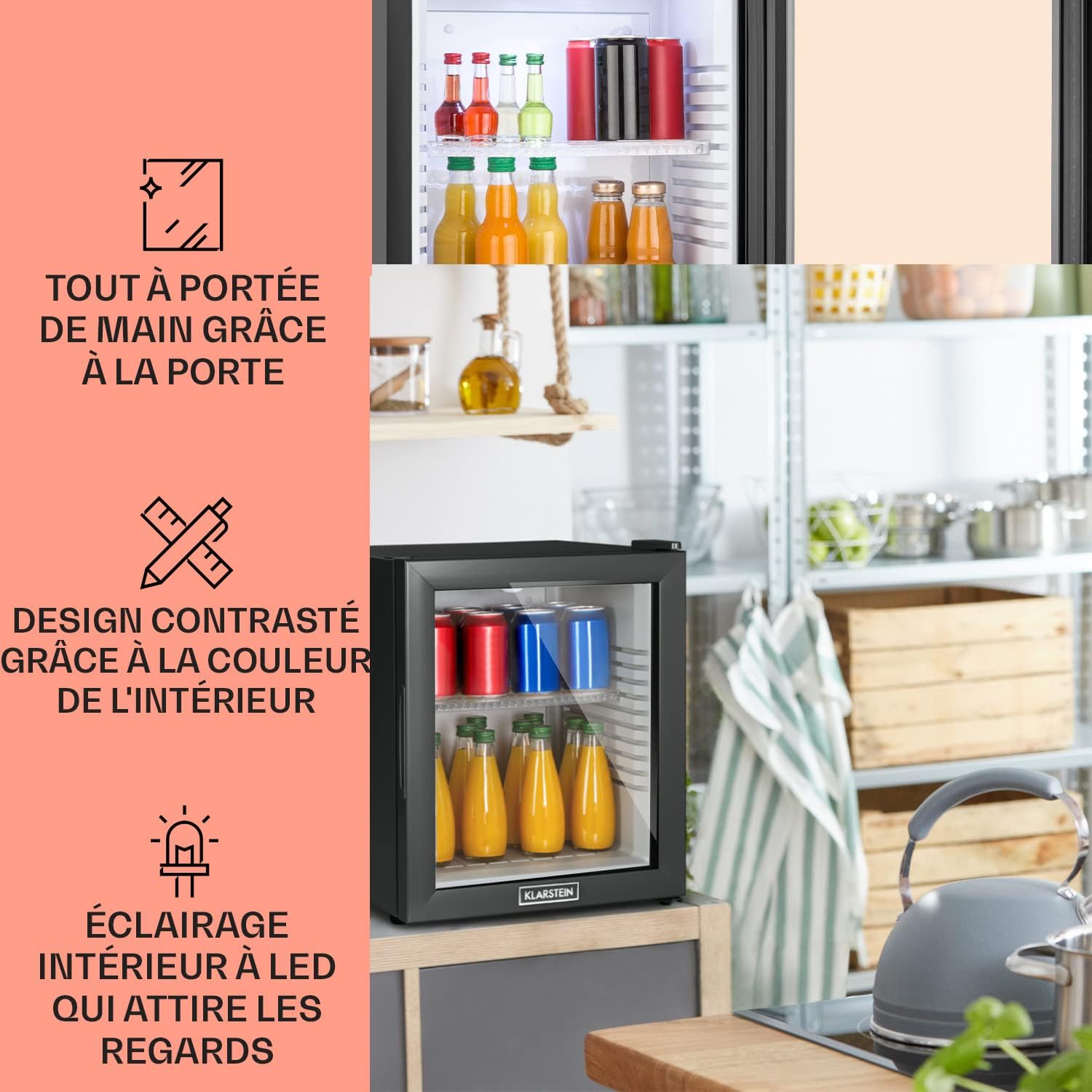 Klarstein - Frigo de chambre 32L - silencieux, étagères réglables, 12-18°C