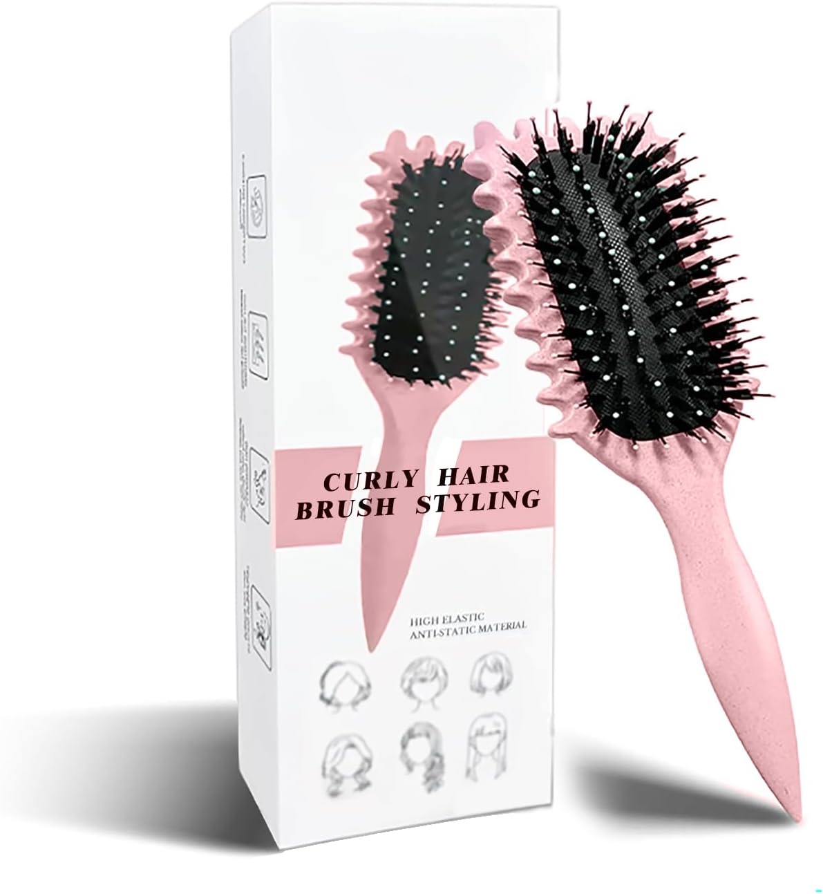 Brosse coiffante - boucleur 24cm - fixation boucles, anti-frisottis, rose