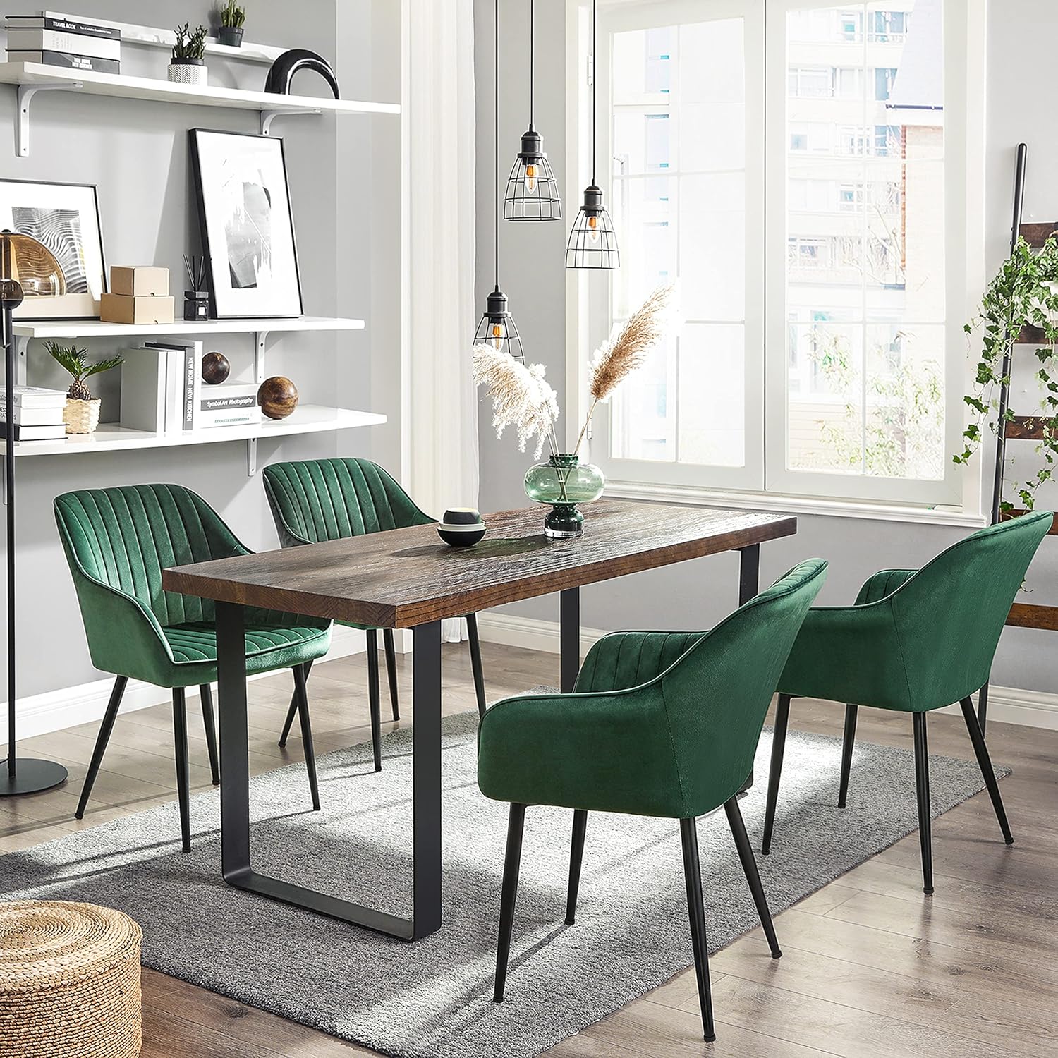 SONGMICS - Chaise salle à manger, lot de 2, velours, accoudoirs, métal, 120kg, LDC087C02