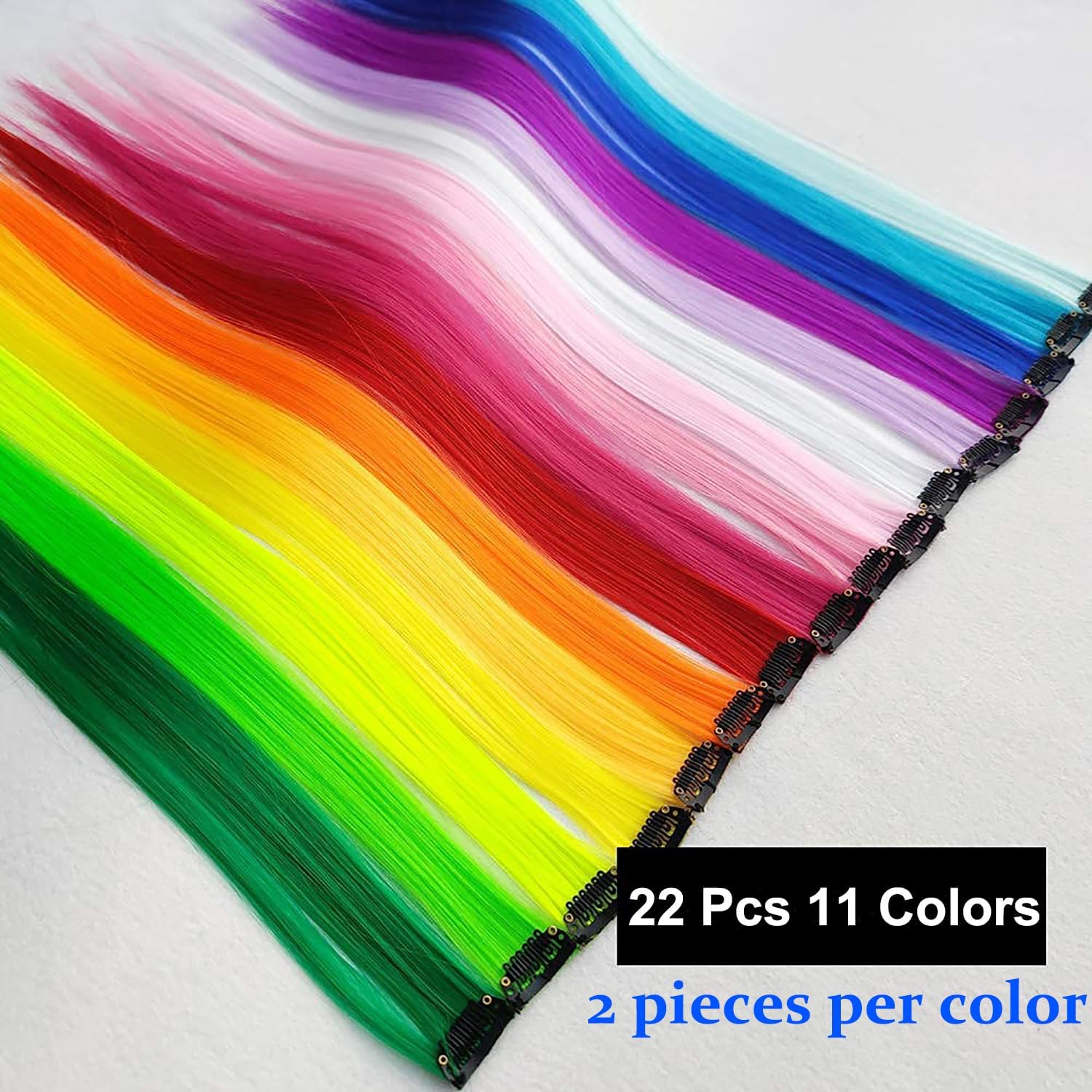 Extensions cheveux - 22 pièces, clips, mèches colorées, 50cm, festival