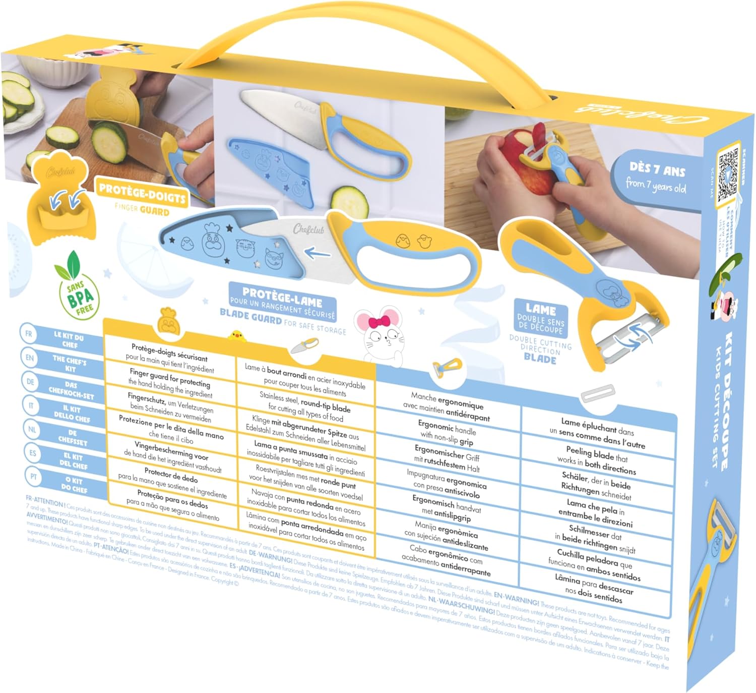 Chefclub Kids - Coffret cuisine enfants inox, lame ronde, éplucheur bi-directionnel, 4 ans+