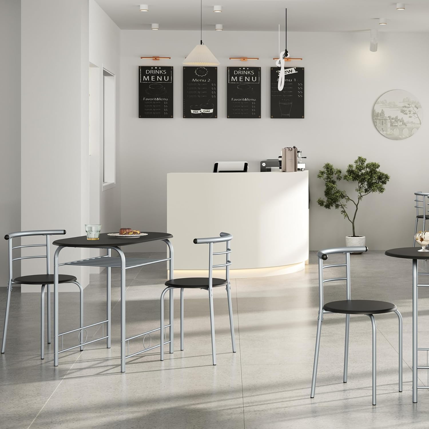 Yaheetech - Ensemble table à manger 3 pièces - 90x53x75,5 cm - MDF métal, 2 chaises, porte-bouteilles