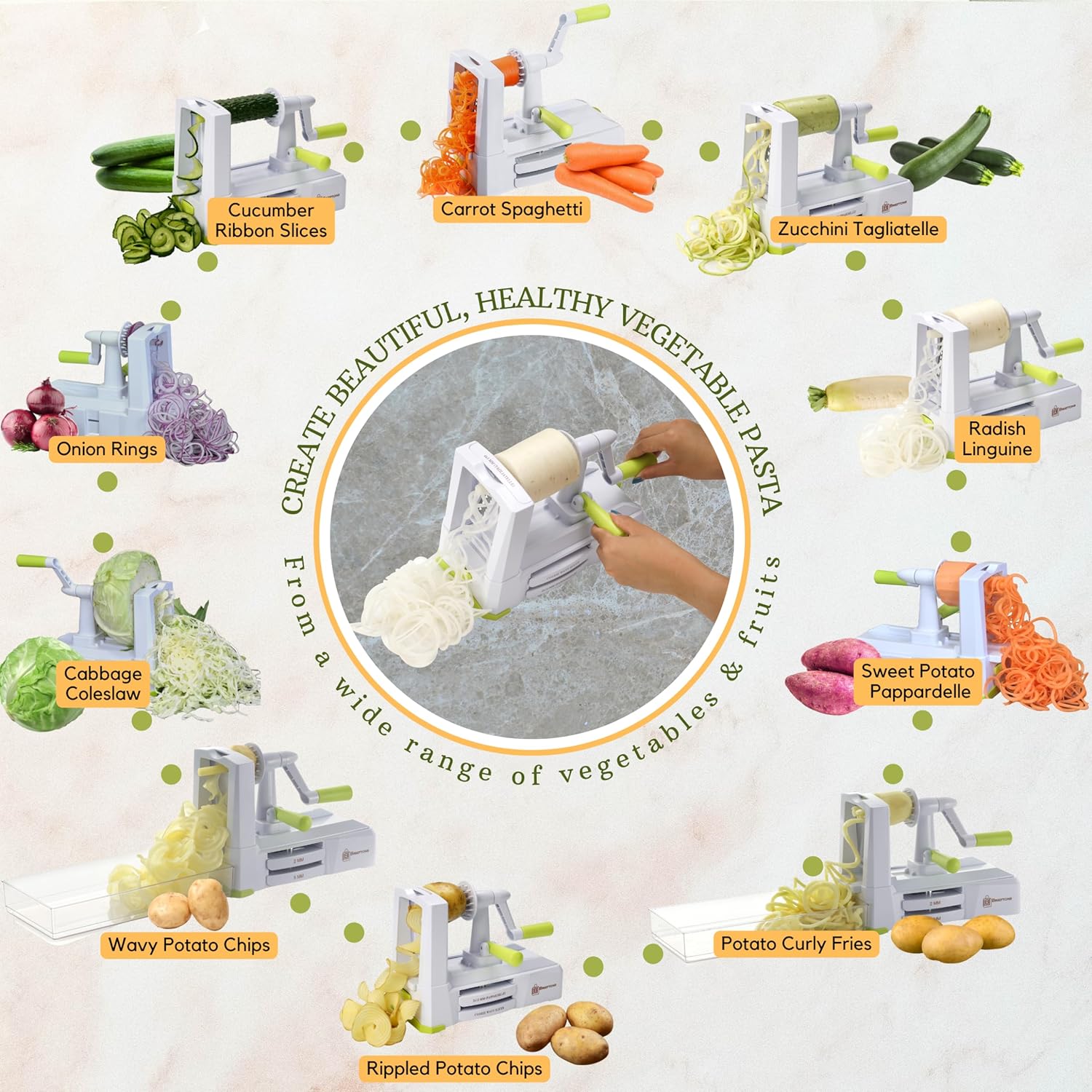 Brieftons - Spiraliseur 10 lames - robuste, idéal pâtes veggies