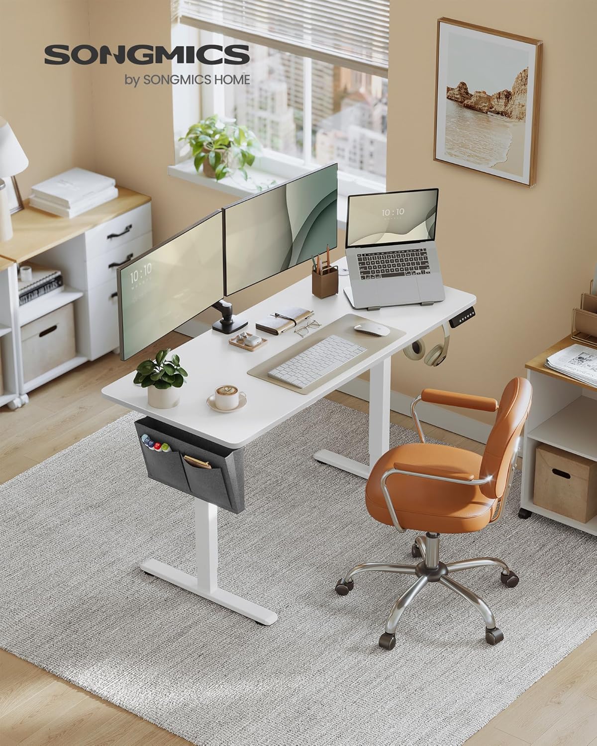 SONGMICS - bureau électrique, série réglable, 140x60 cm, mémoire 4 hauteurs LSD134W01