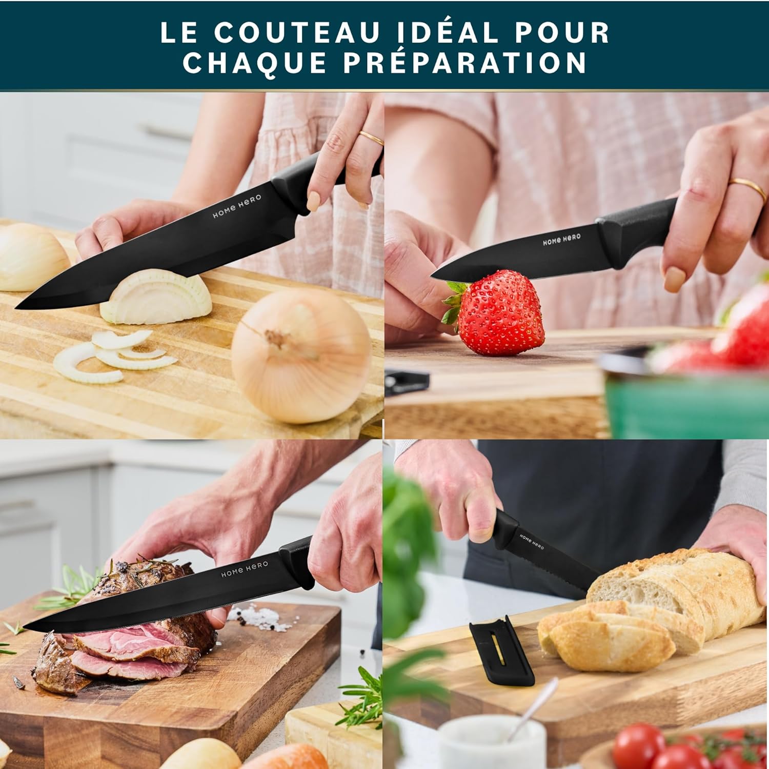 Home Hero - Ensemble couteaux 11pcs avec étui, acier inox, aiguiseur