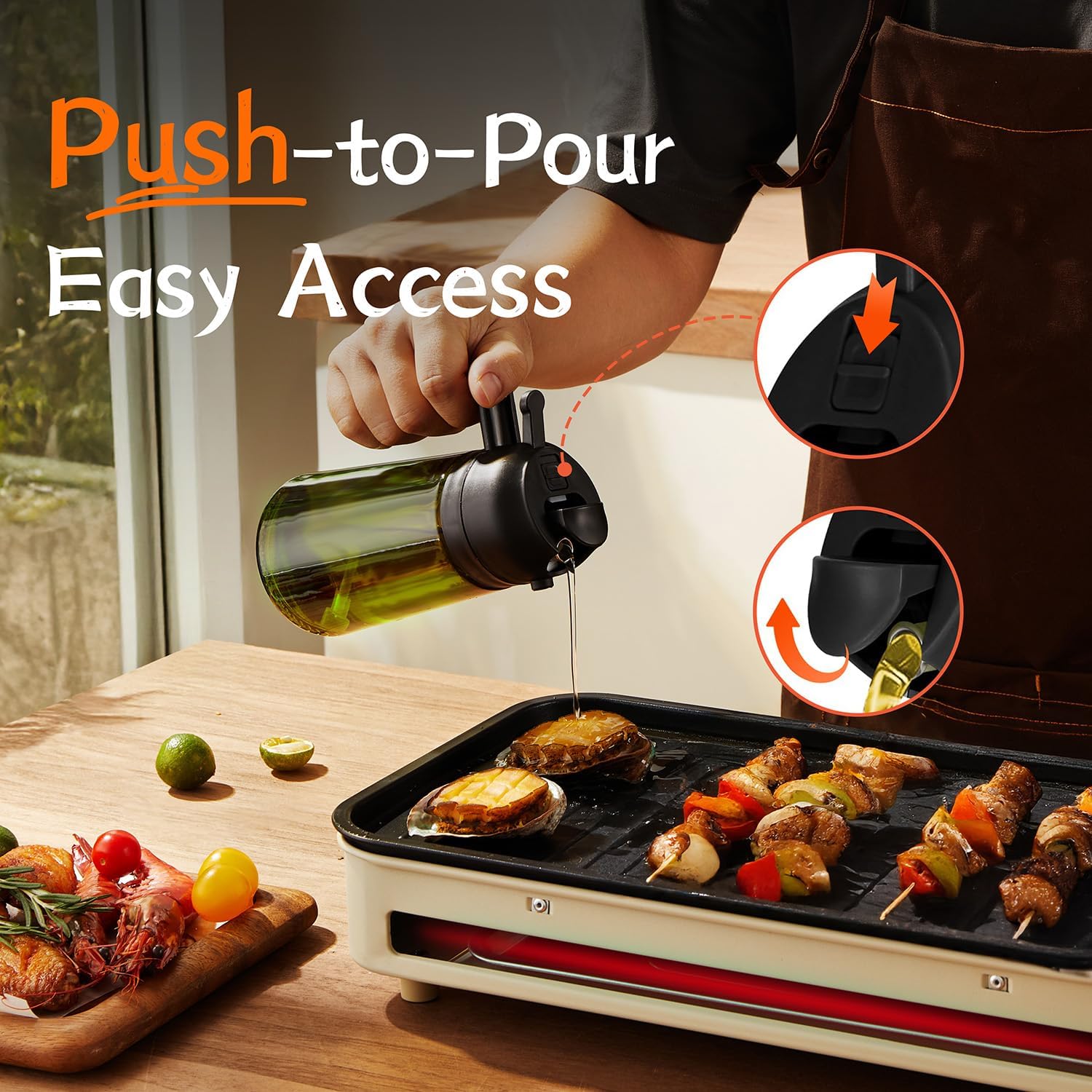 Spray huile cuisine - 470ml - 2-en-1 cuisson et salades, noir