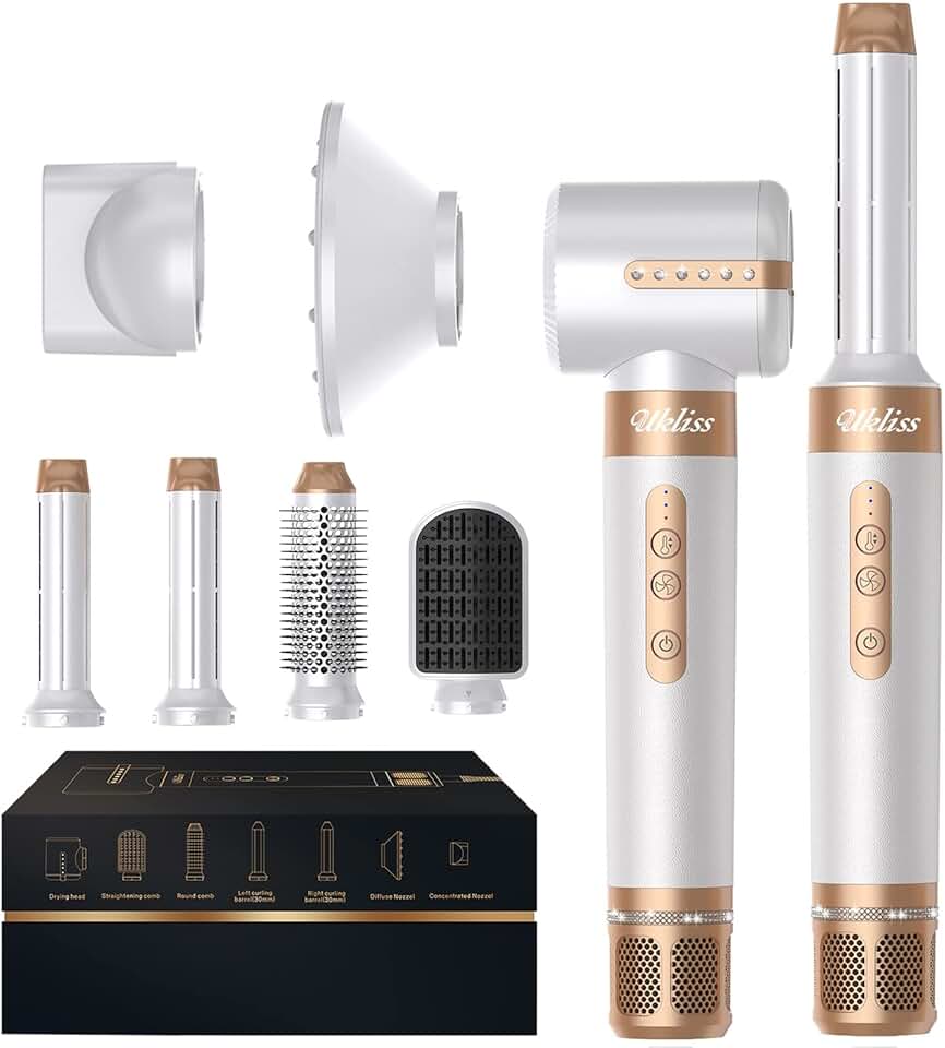 UKLISS - Sèche-cheveux 7 en 1 - 110000 tr/min, multifonction, blanc