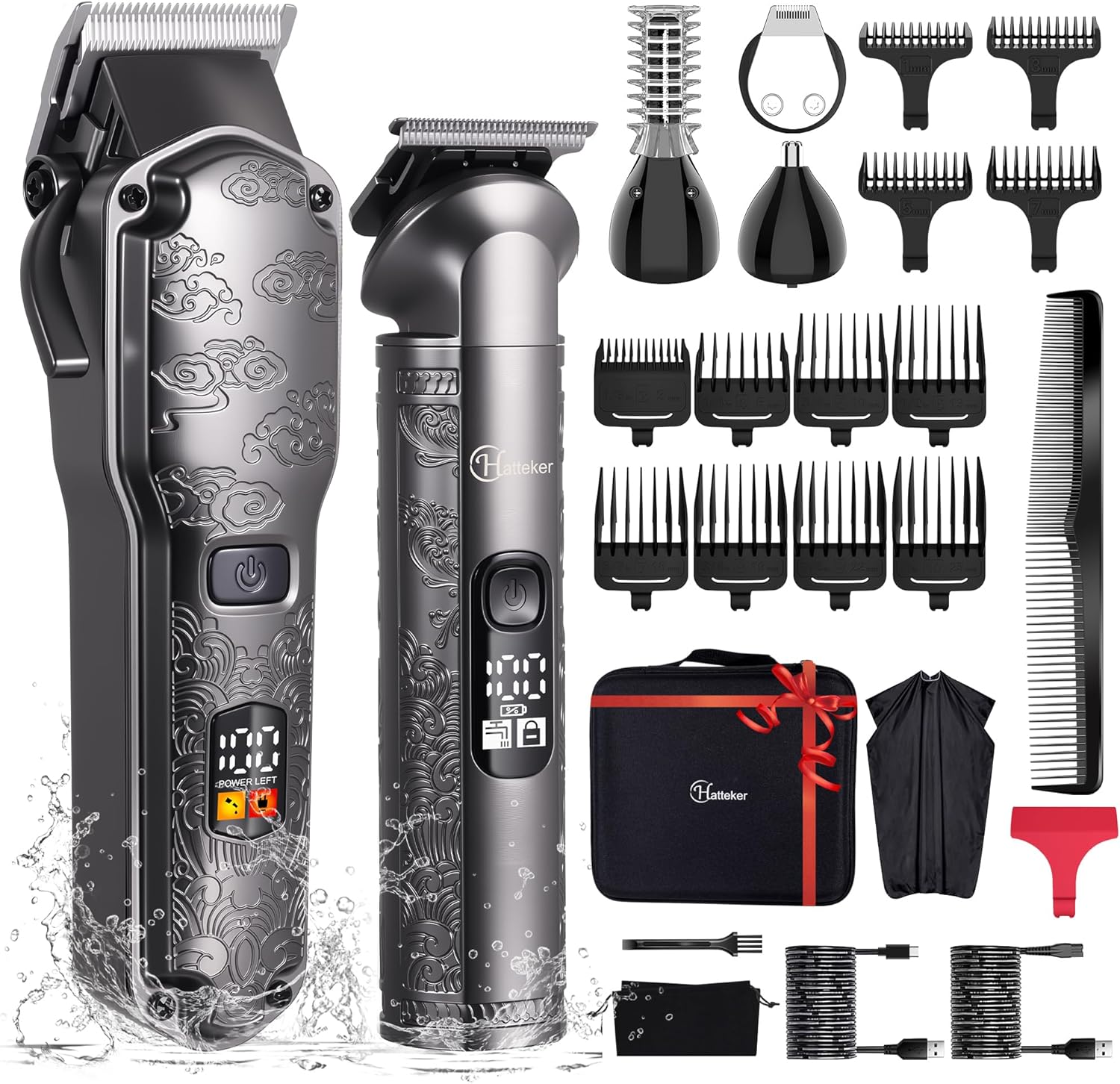 Hatteker - Tondeuse pro homme/barbe/corps, sans fil, lavable, set complet