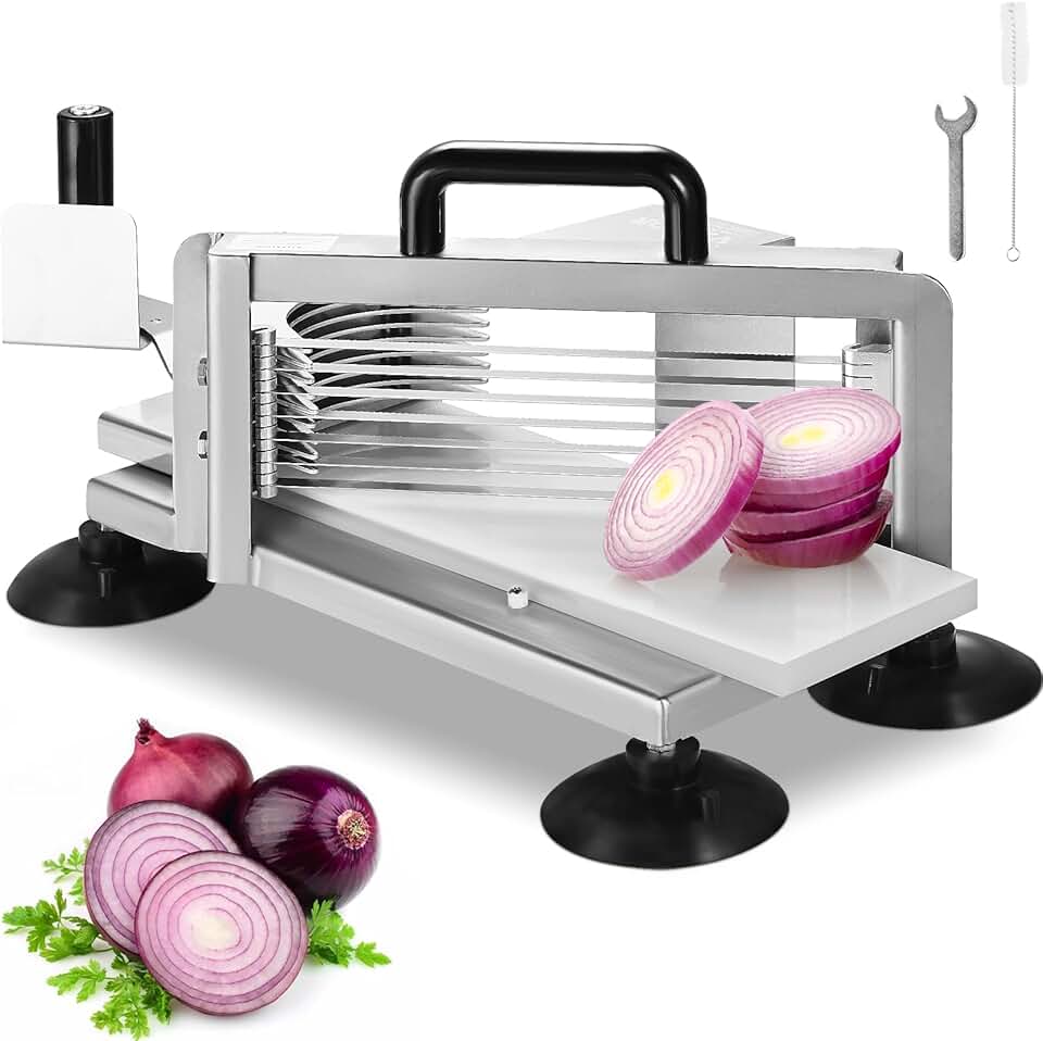 VEVOR - Coupe-tomates commerciale - 4,8 mm - inox robuste, pieds antidérapants