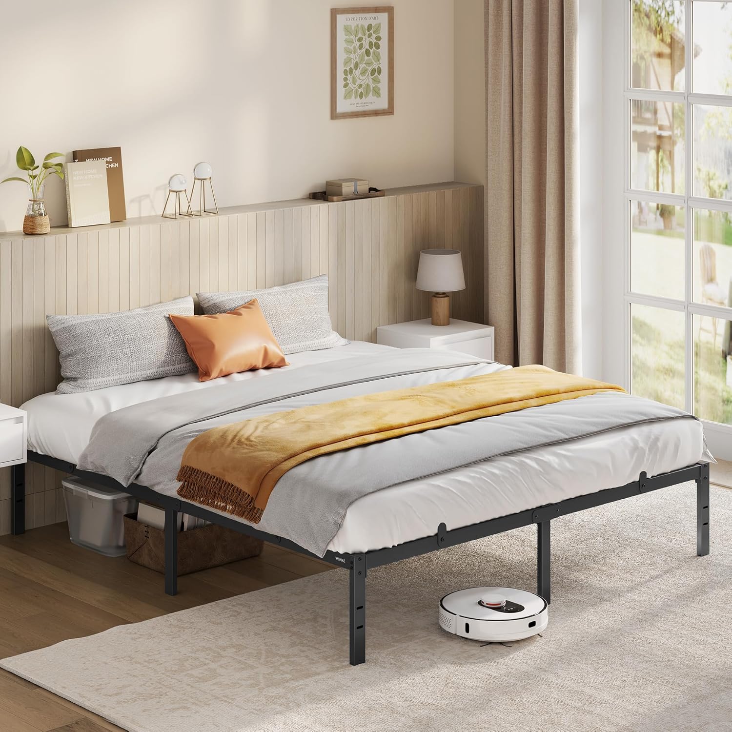 VASAGLE - cadre de lit moderne 160x200 cm, métal, rangement sous le lit, RMB135B01